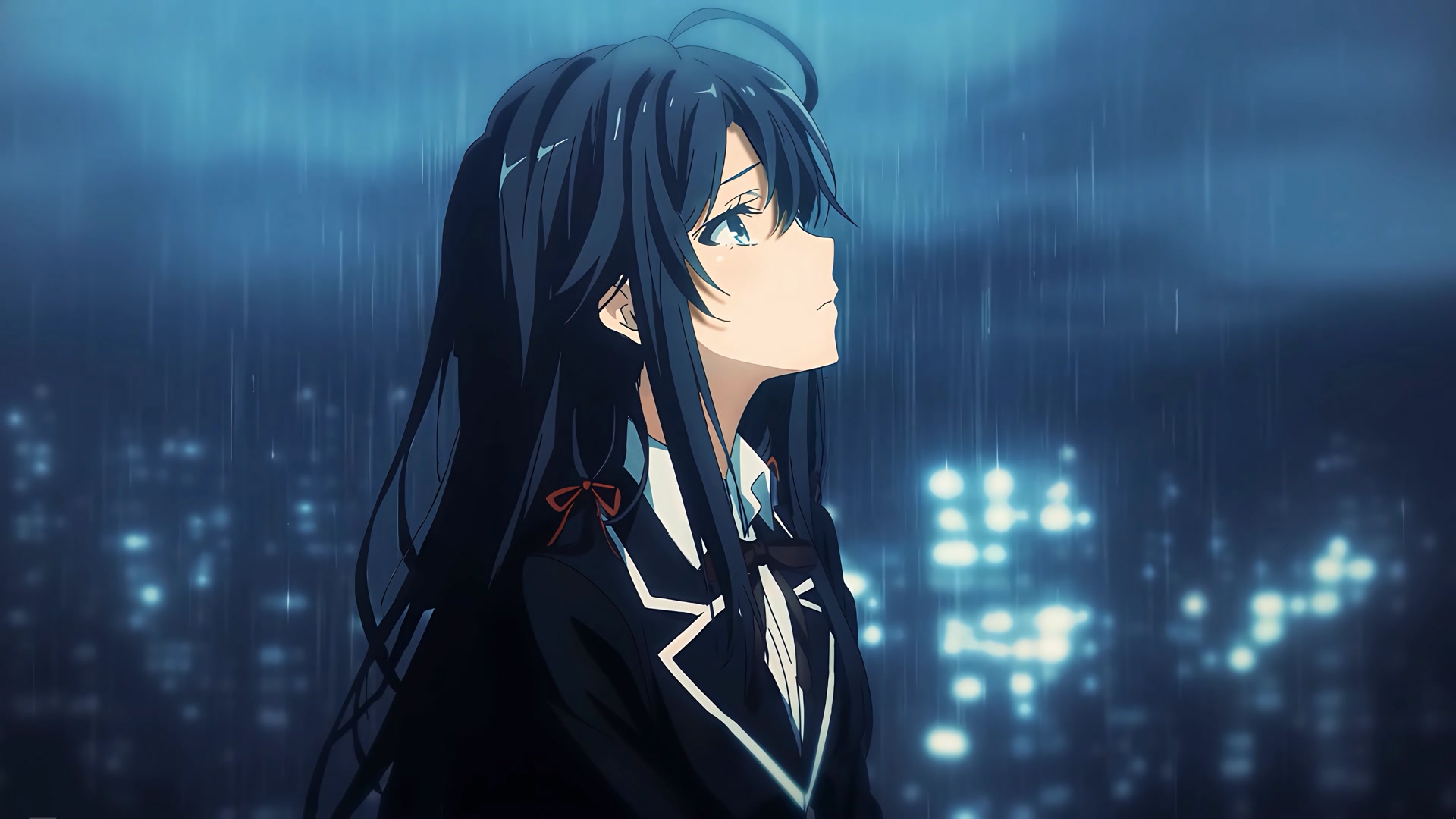 少女雨夜仰望