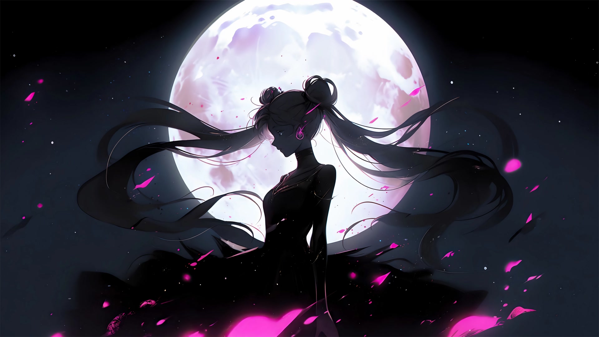 月下少女剪影
