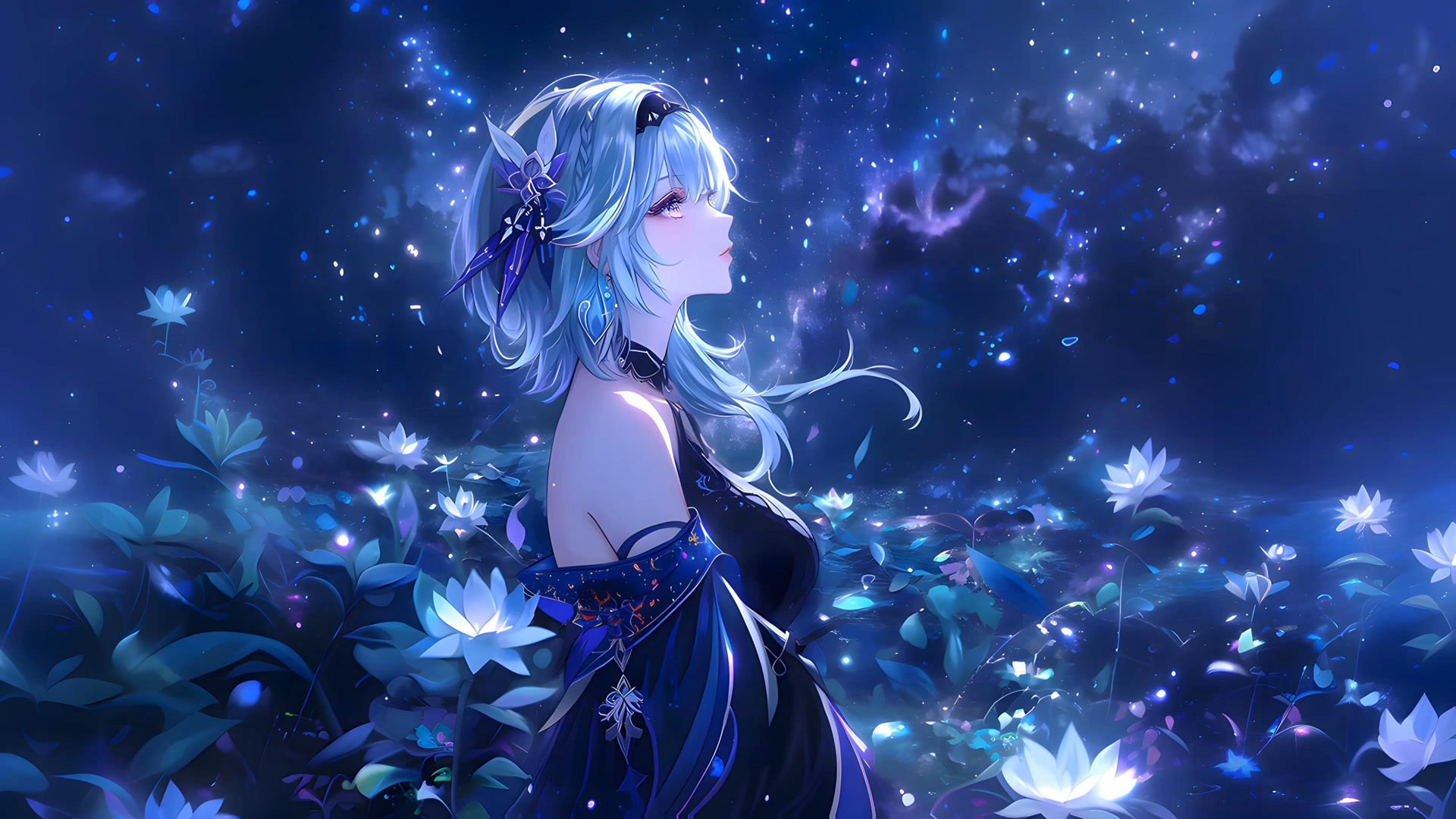 月下蓝发少女