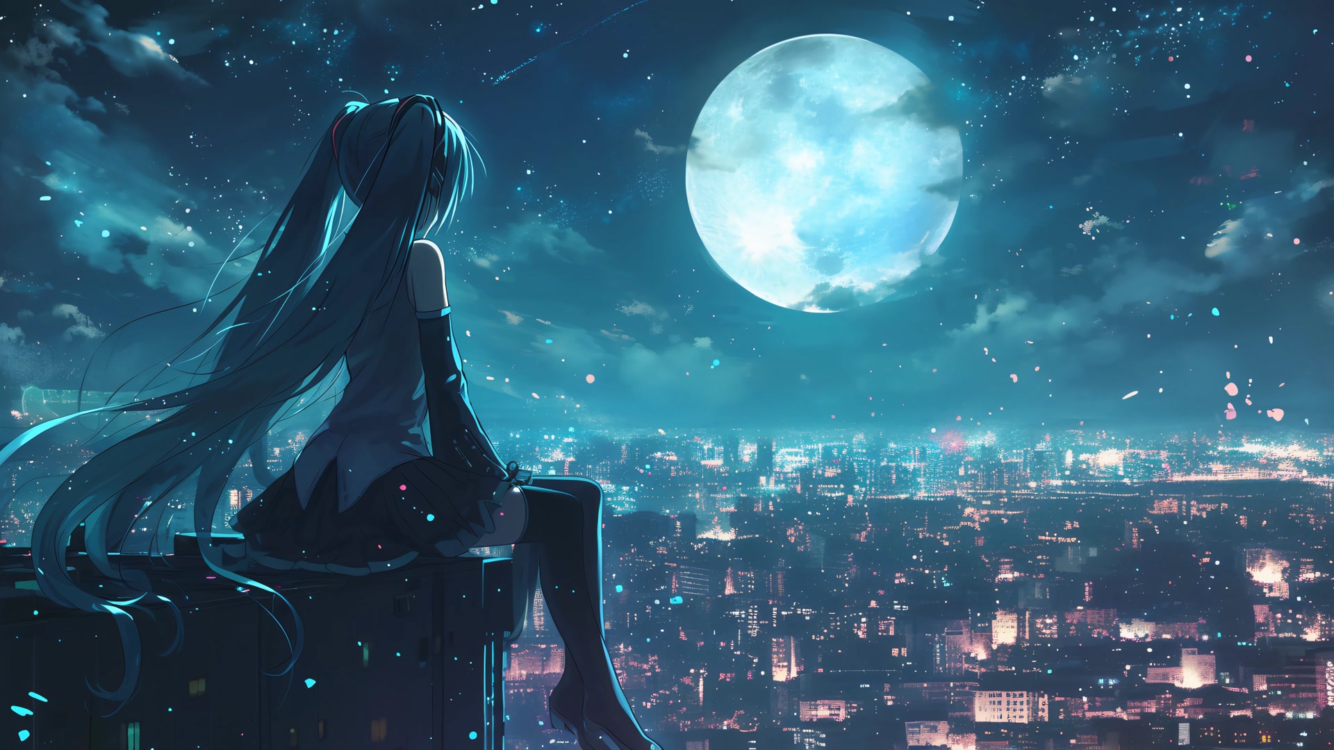 月夜楼顶少女