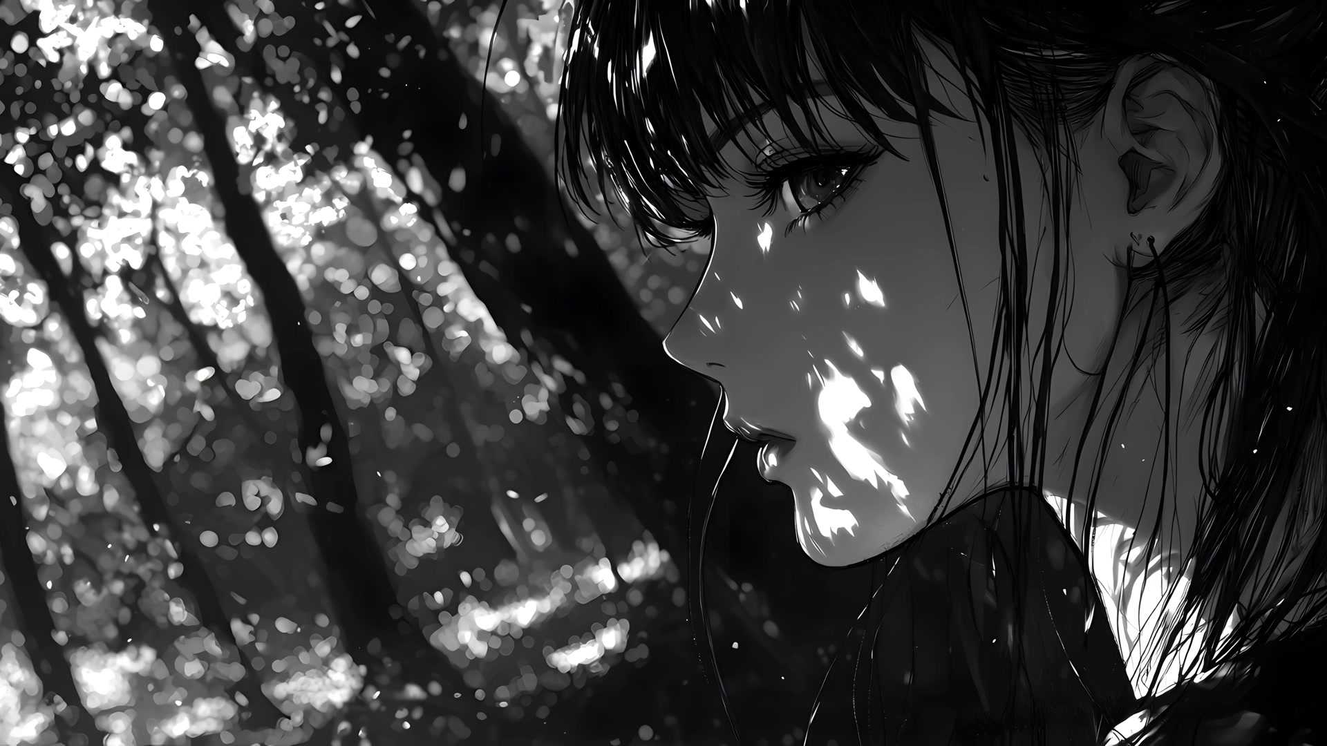 林间沉思少女
