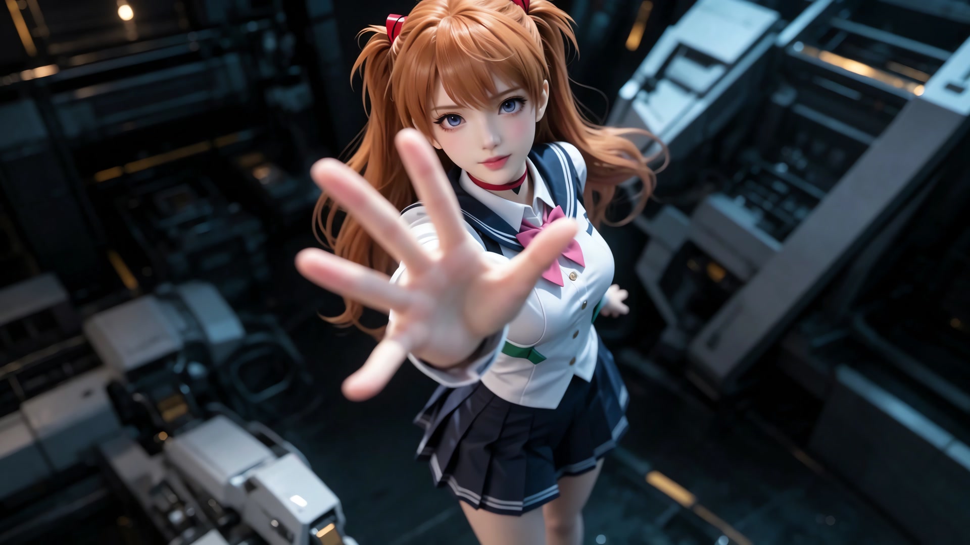 橙发少女伸手