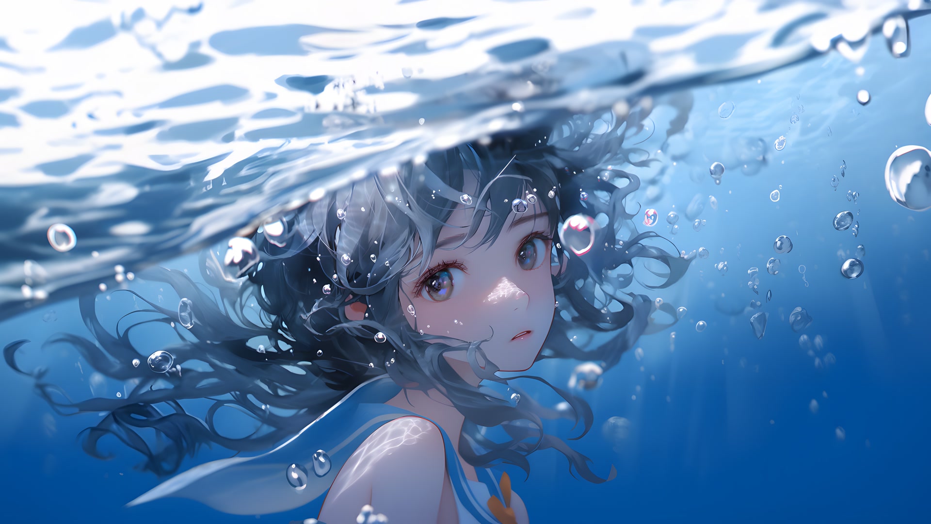 水下少女气泡