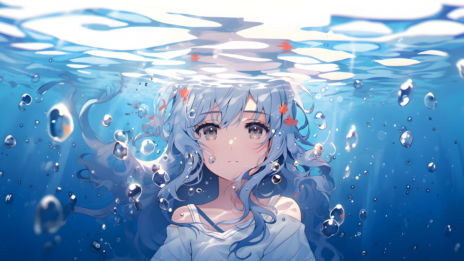 水下蓝发少女