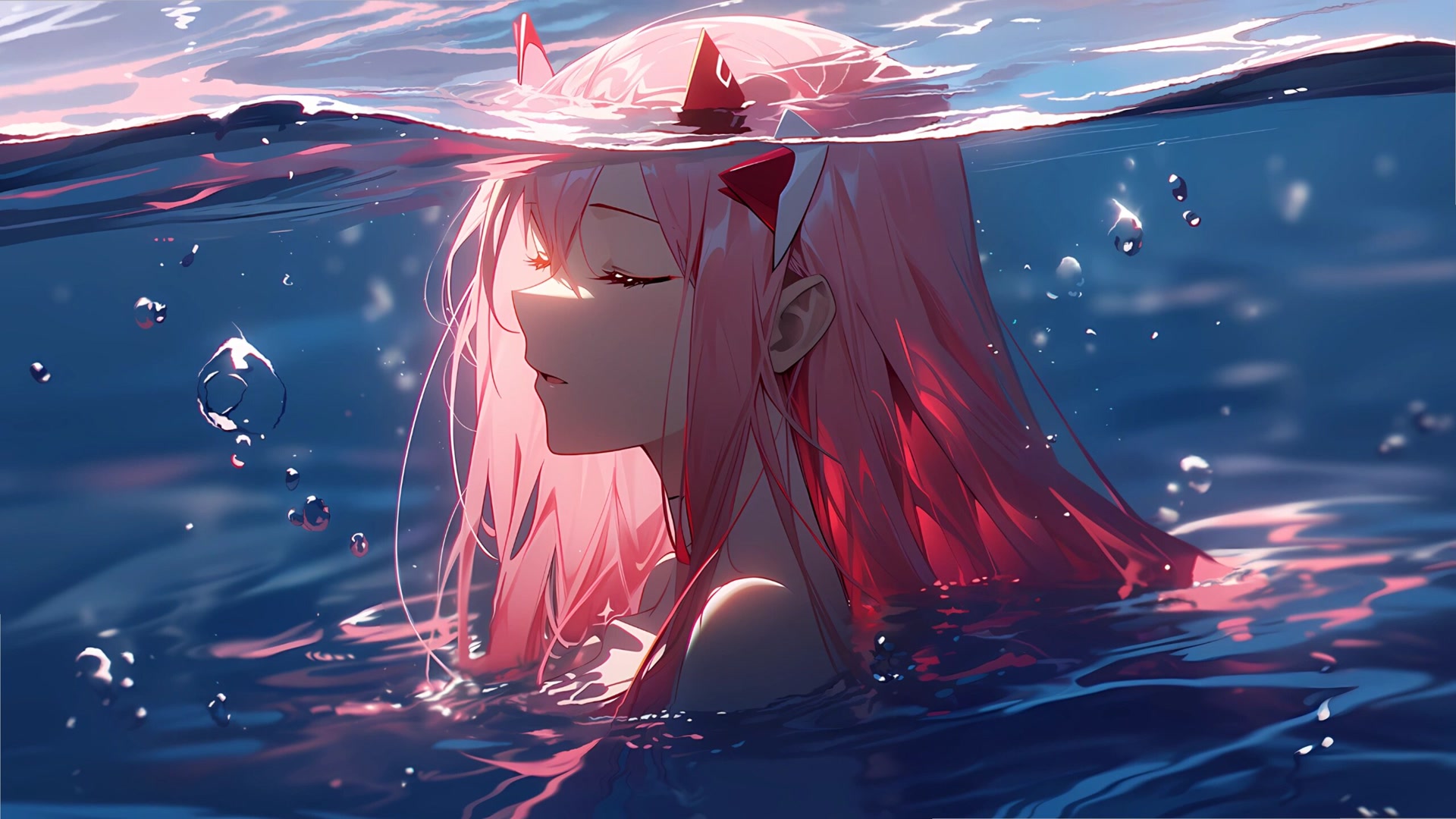 水中粉发少女