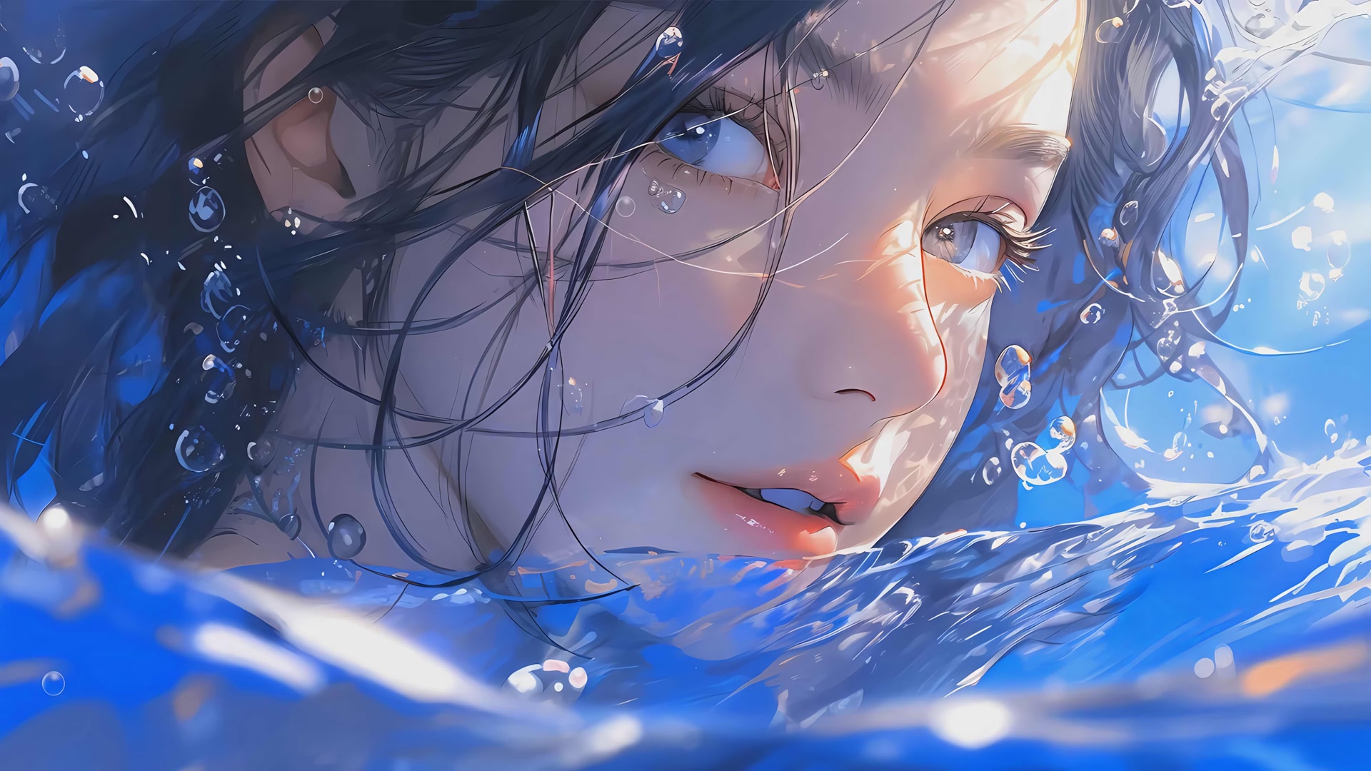 水中蓝眸少女