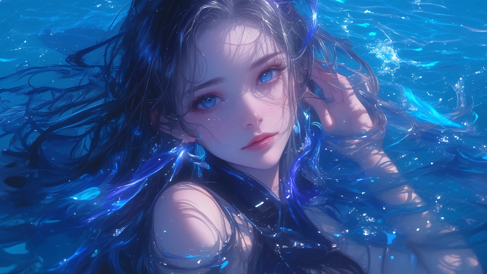 水中蓝眸少女