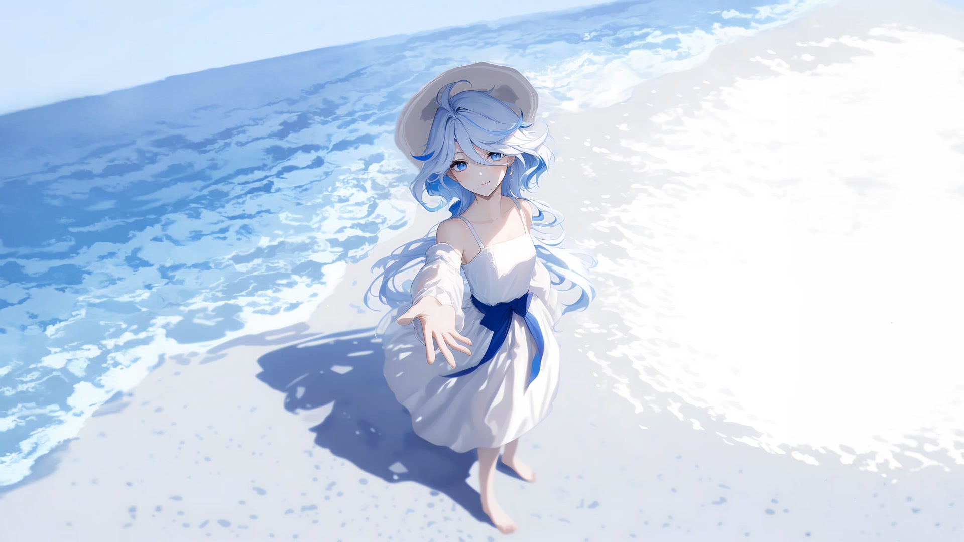 海边白衣少女