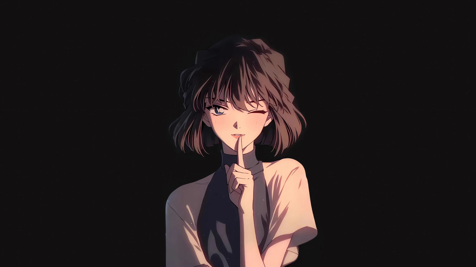 短发少女眨眼