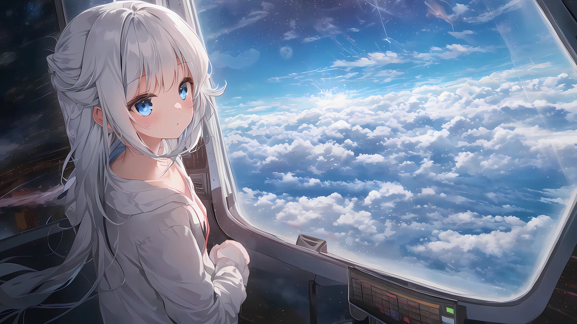 窗边白发少女
