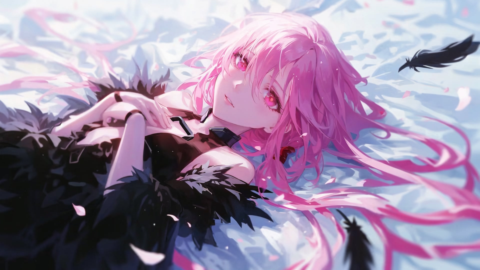 粉发少女躺卧