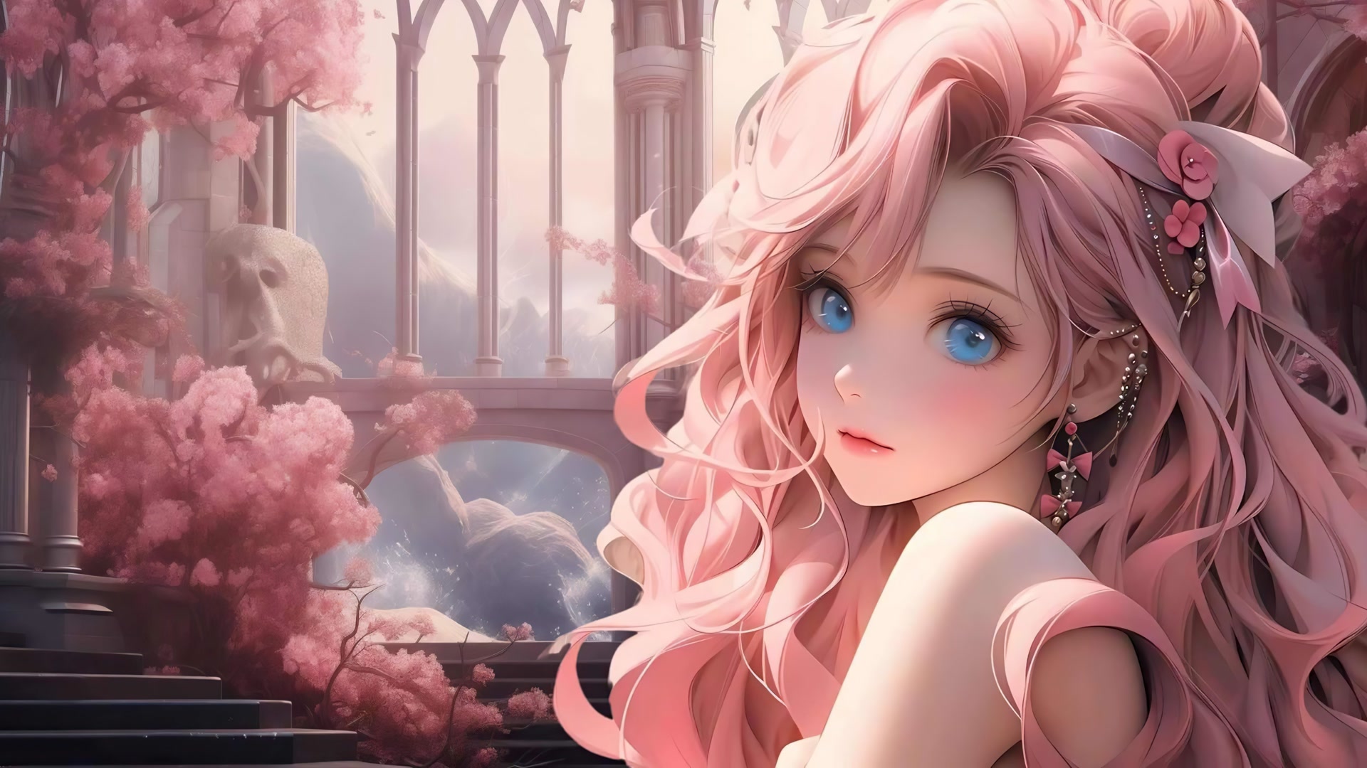 粉发蓝眼少女