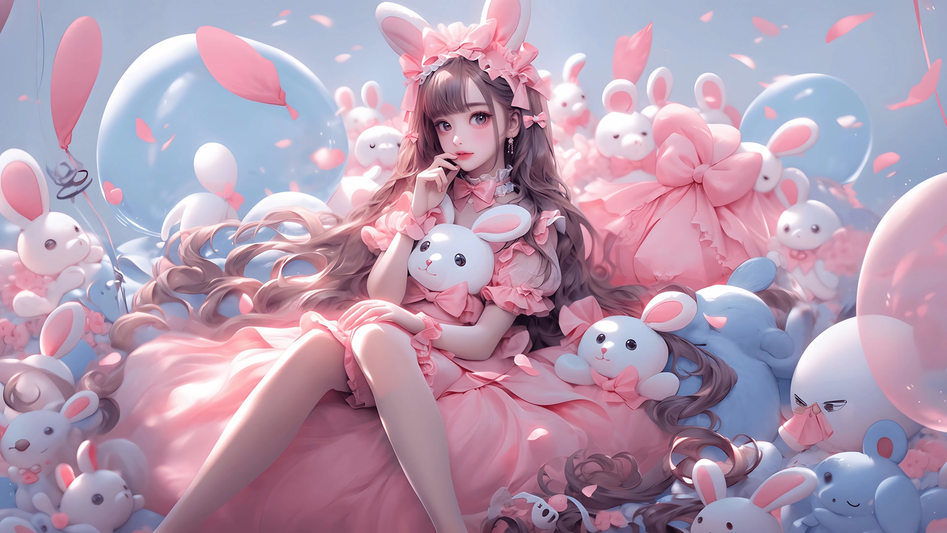 粉裙兔耳少女