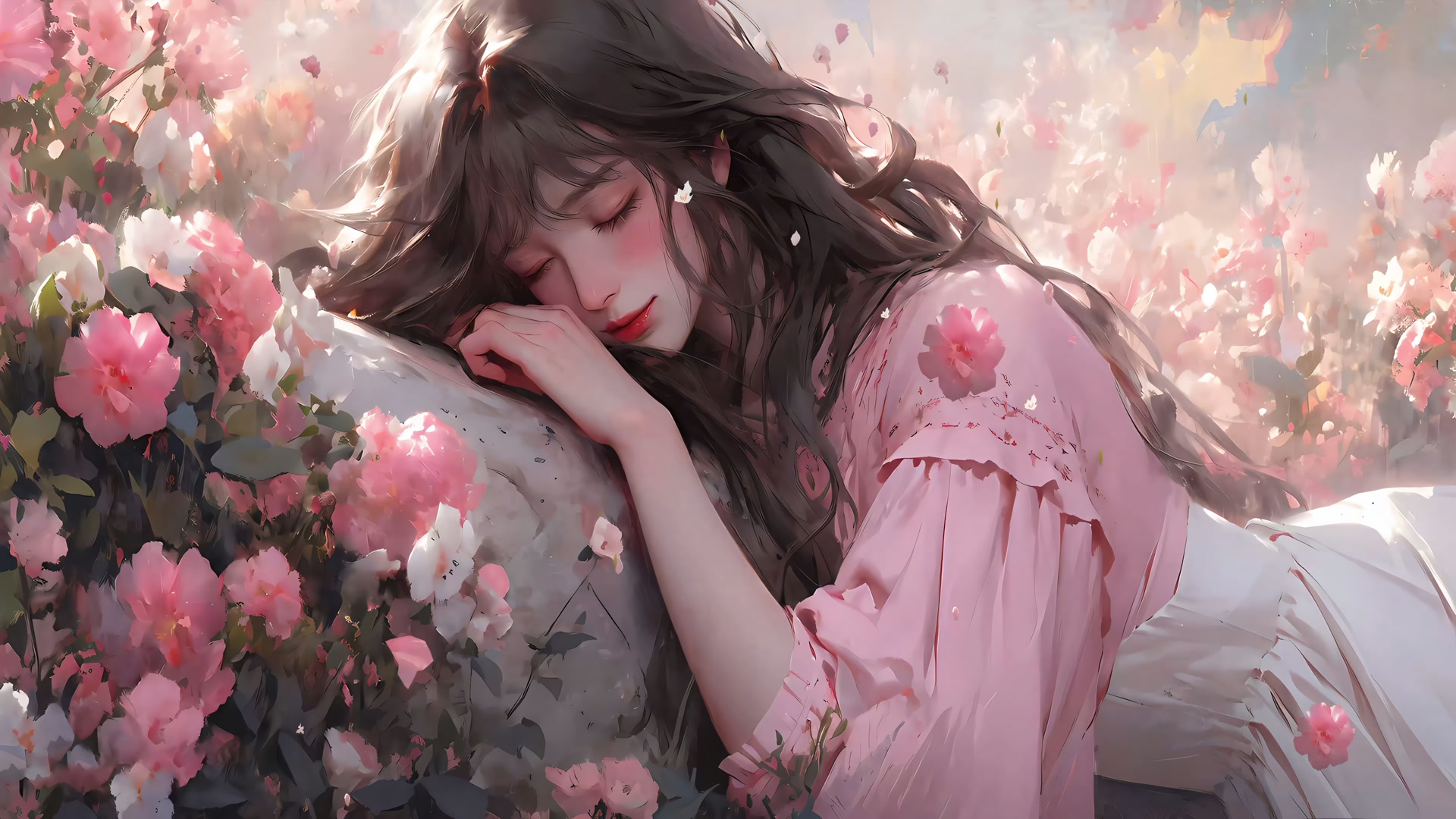 花间沉睡少女