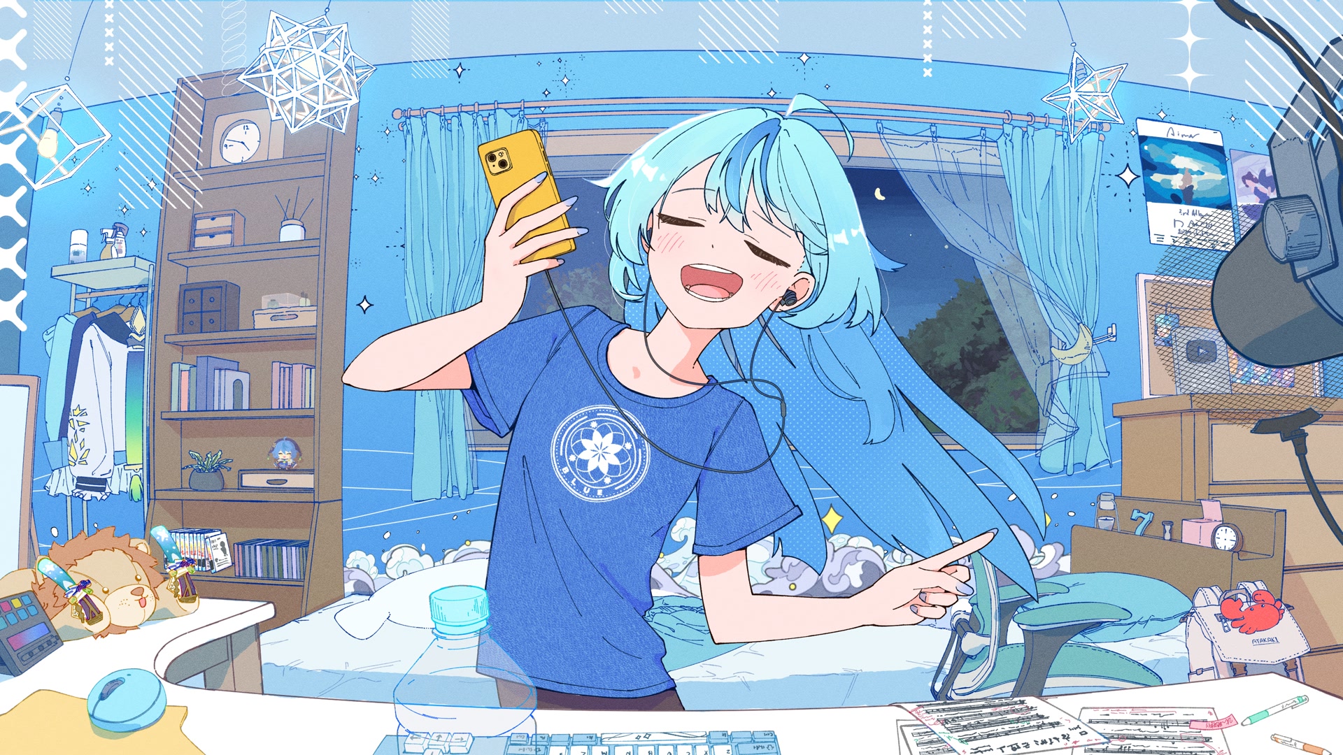 蓝发少女唱歌