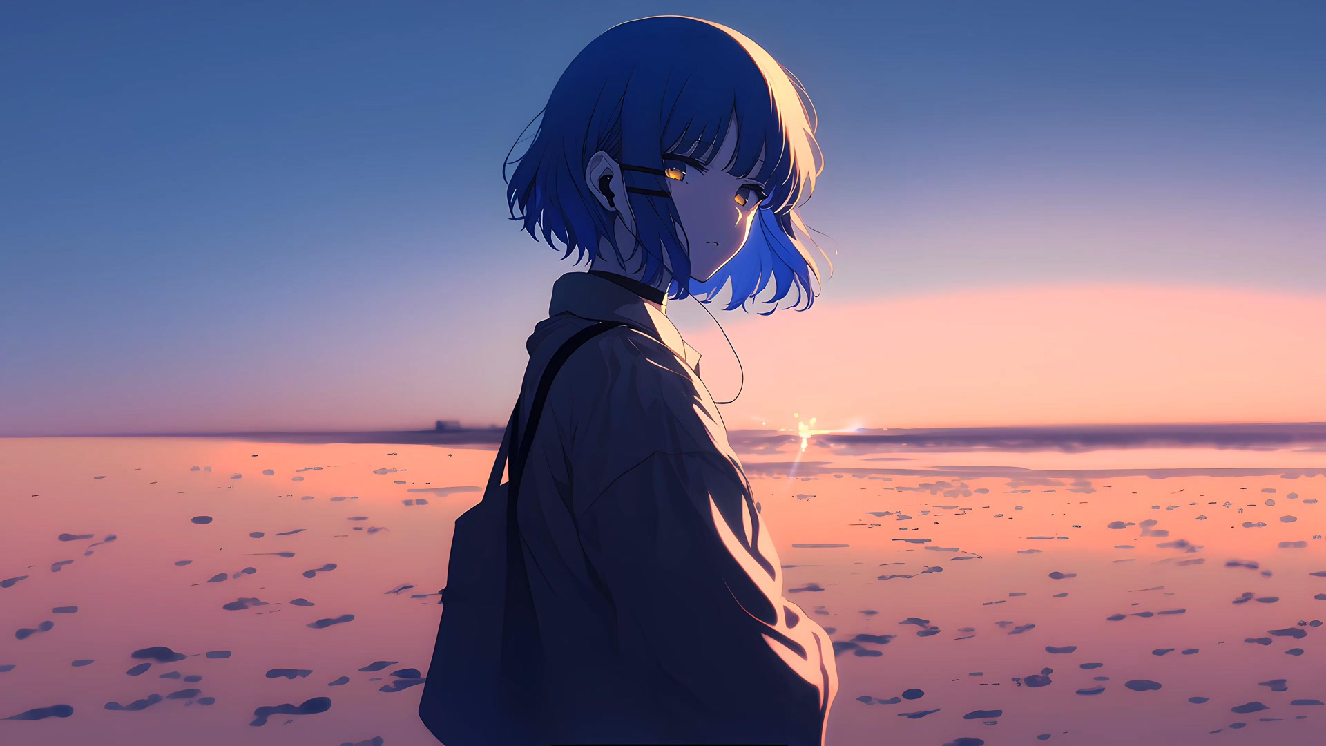 蓝发少女望海