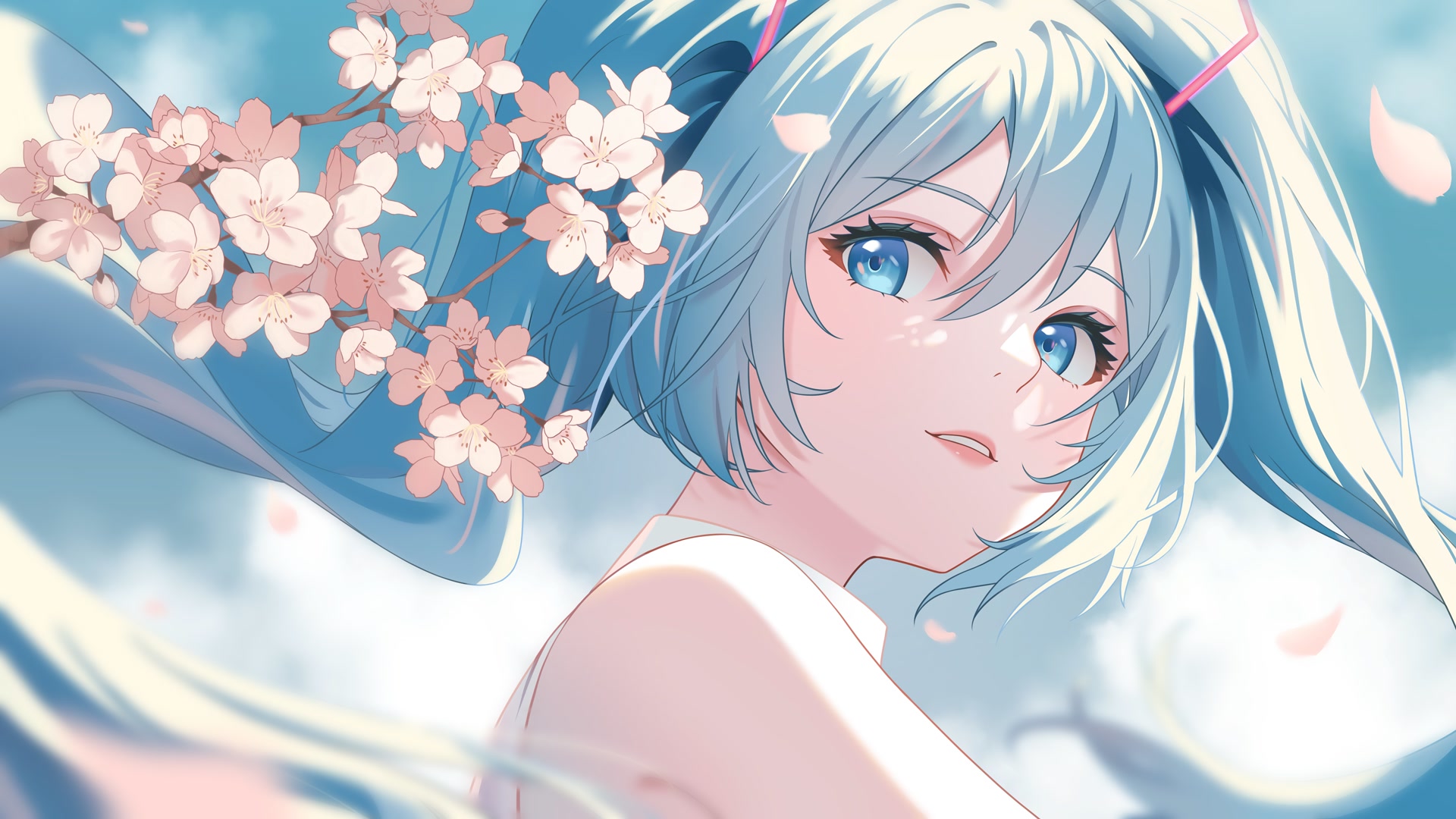 蓝发少女樱花