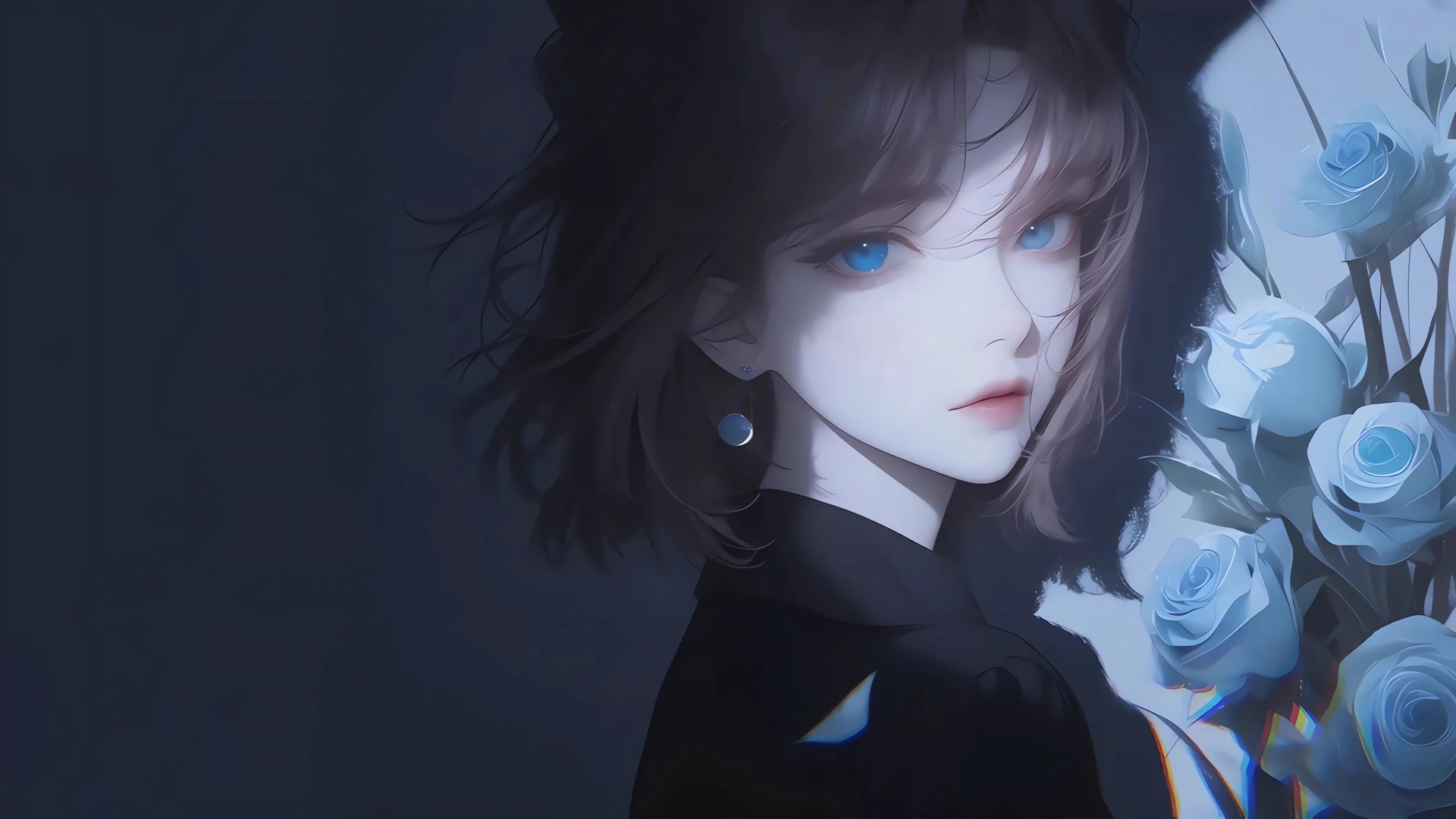 蓝眸少女捧花