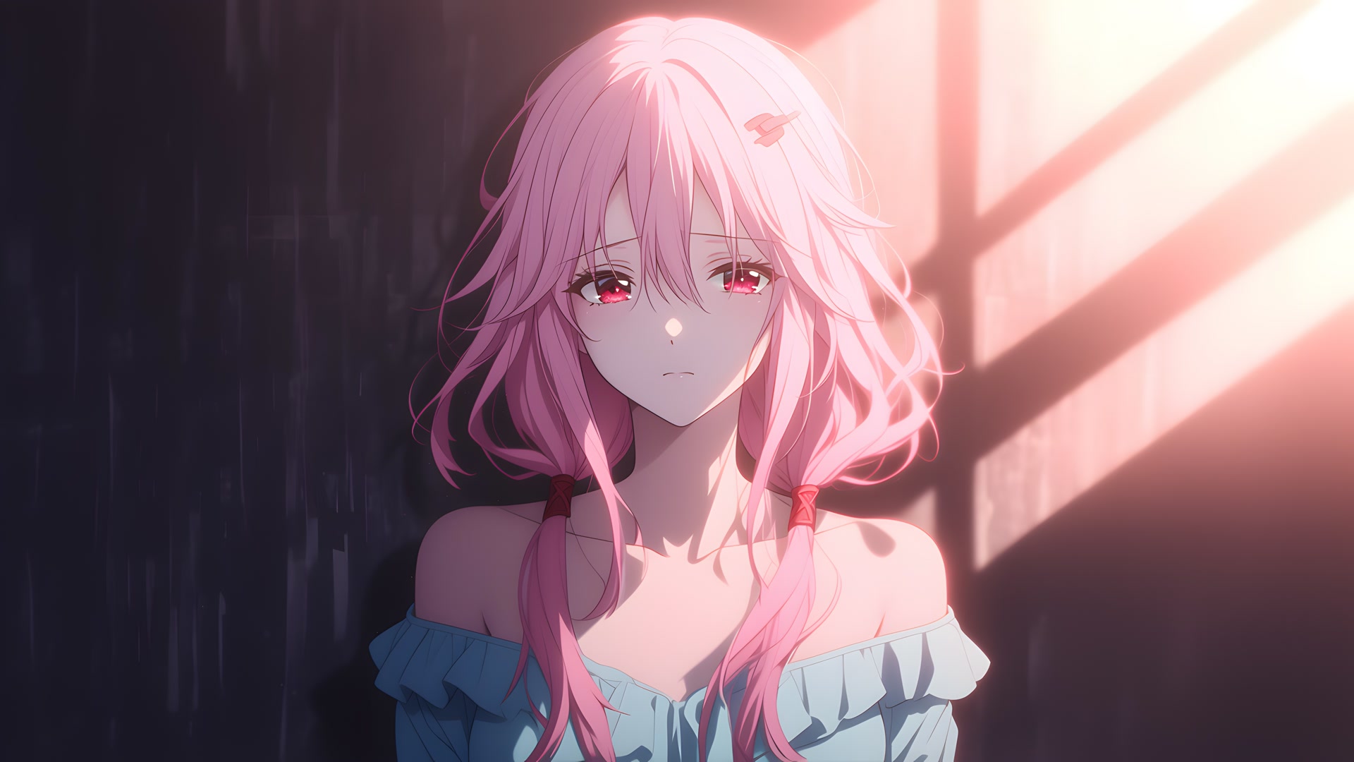 逆光粉发少女