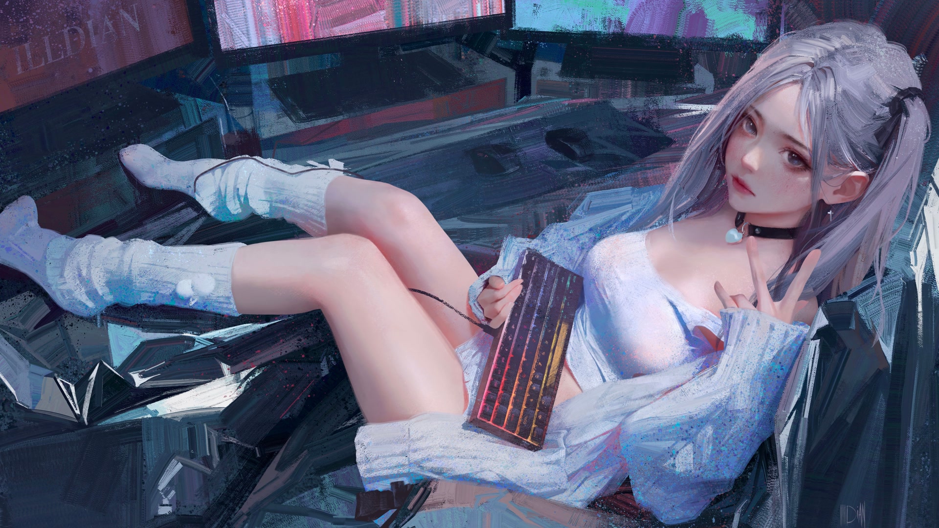 银发键盘少女