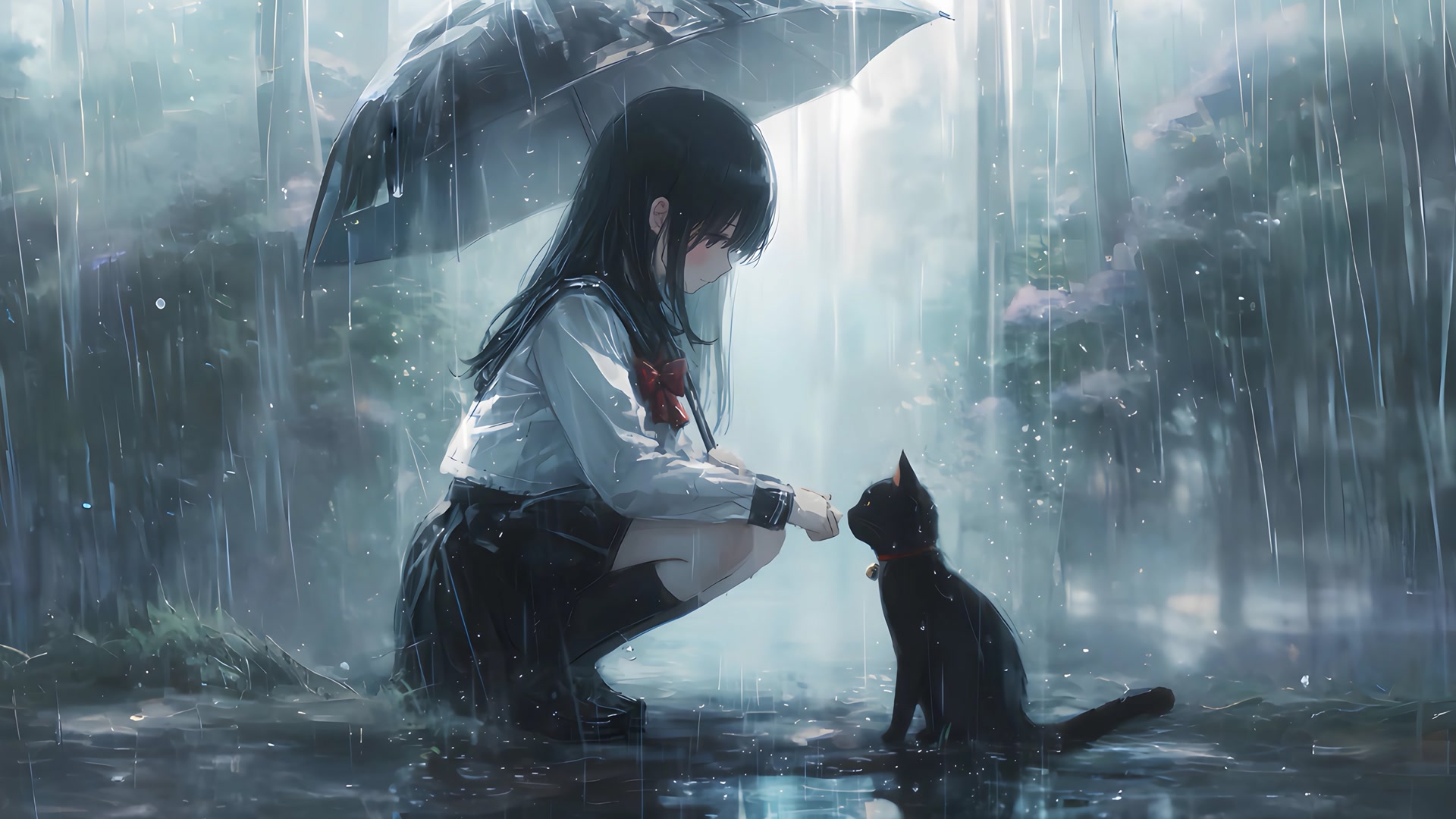 雨中少女与猫