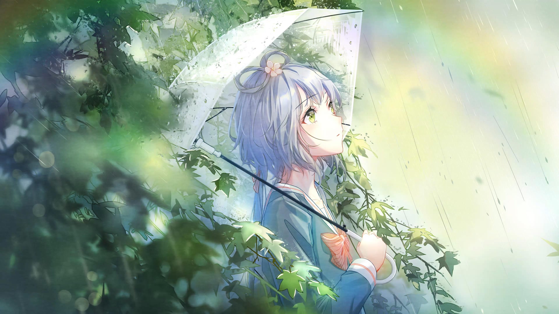雨中撑伞少女