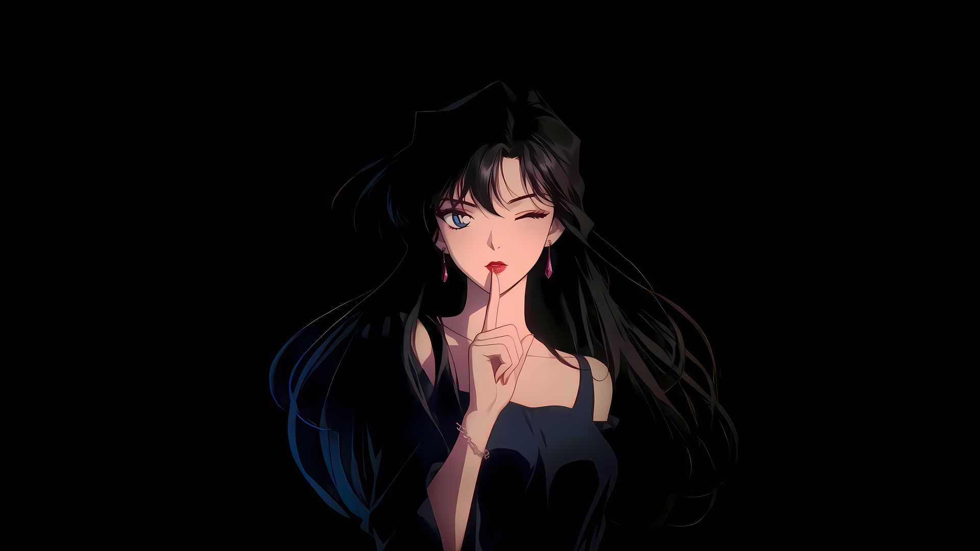 黑裙少女眨眼