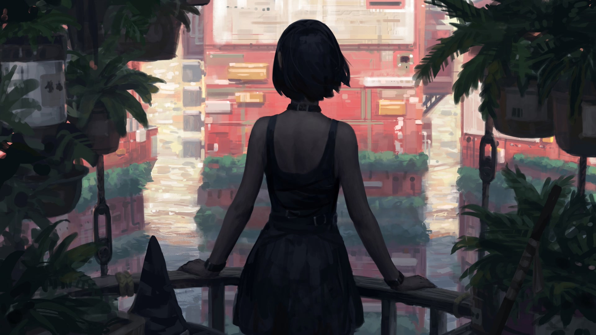 黑裙少女远眺