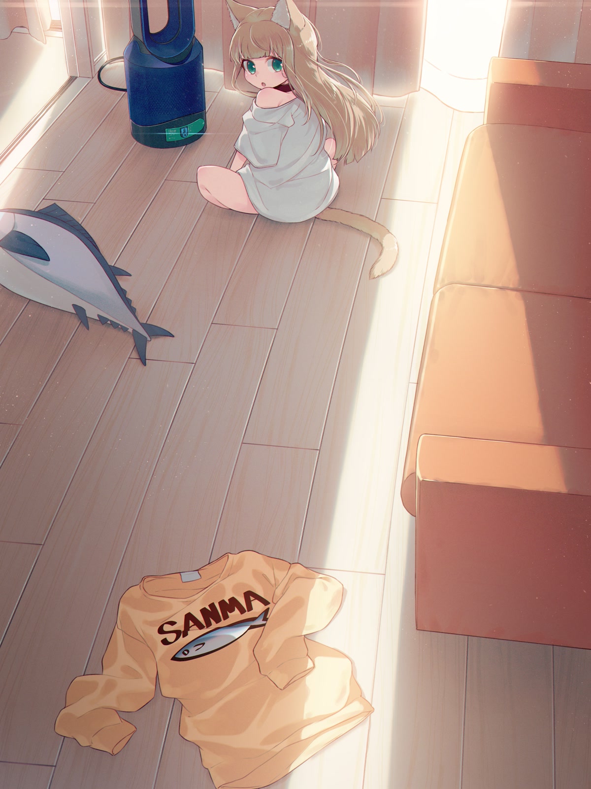 少女与鱼在室内