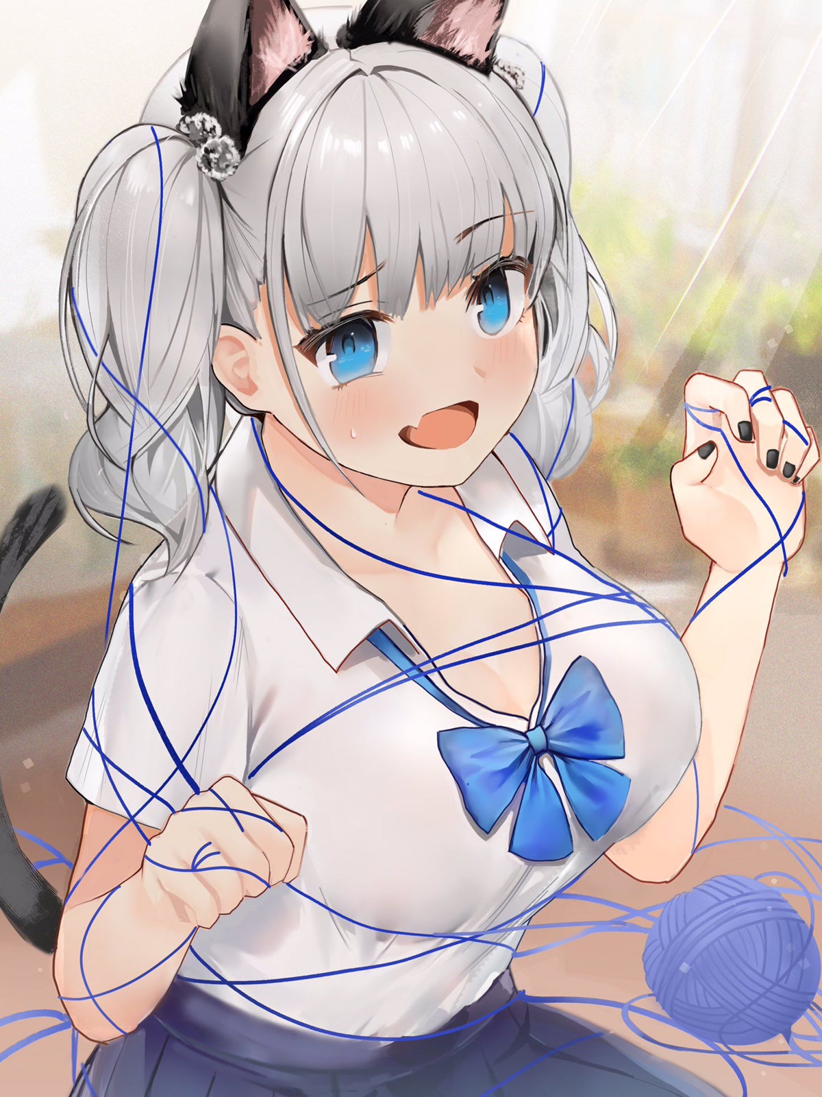 猫耳少女织毛衣