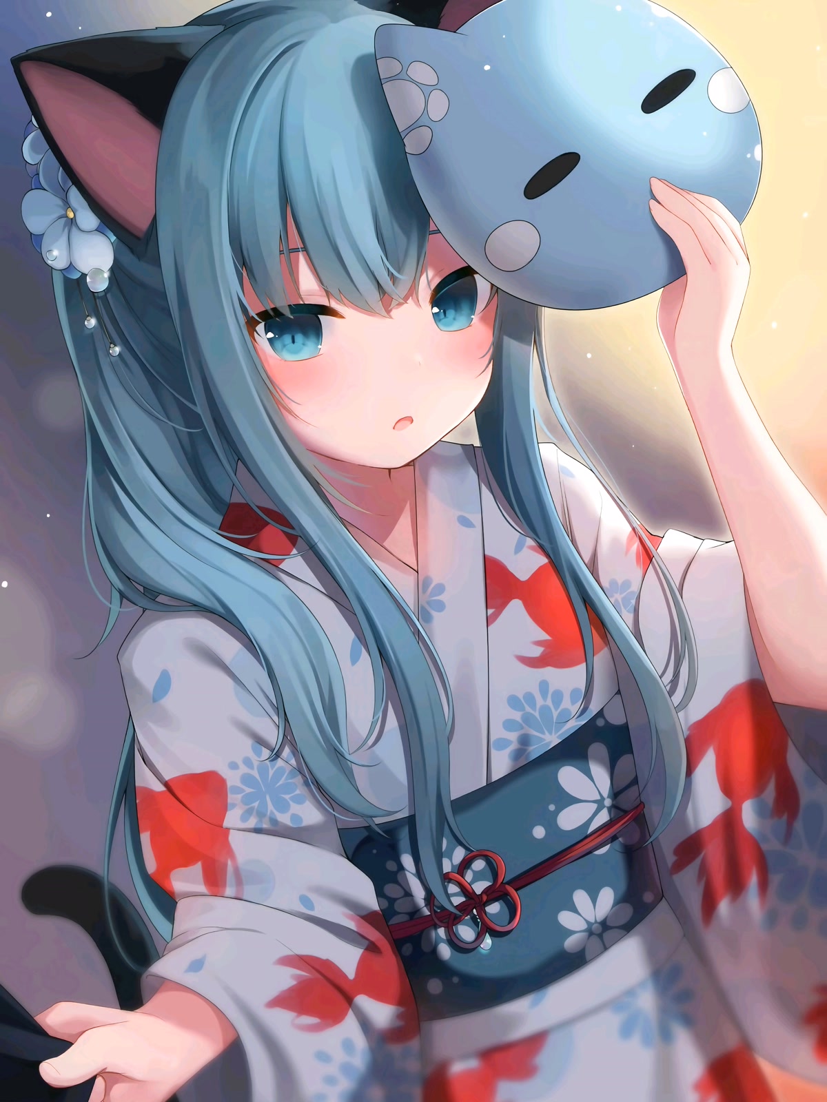 蓝发少女猫耳
