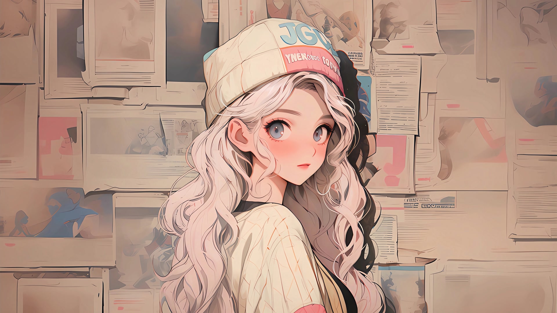 戴帽卷发少女