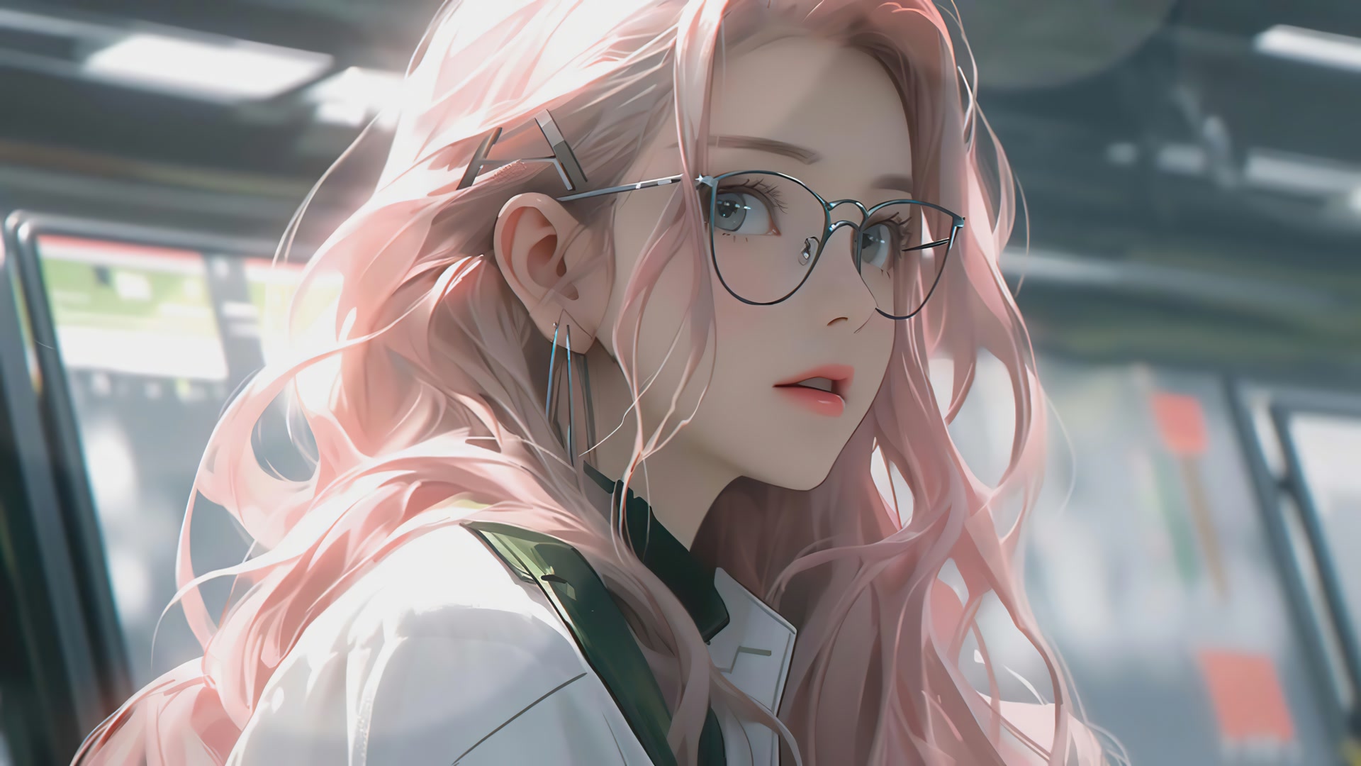 粉发少女戴眼镜
