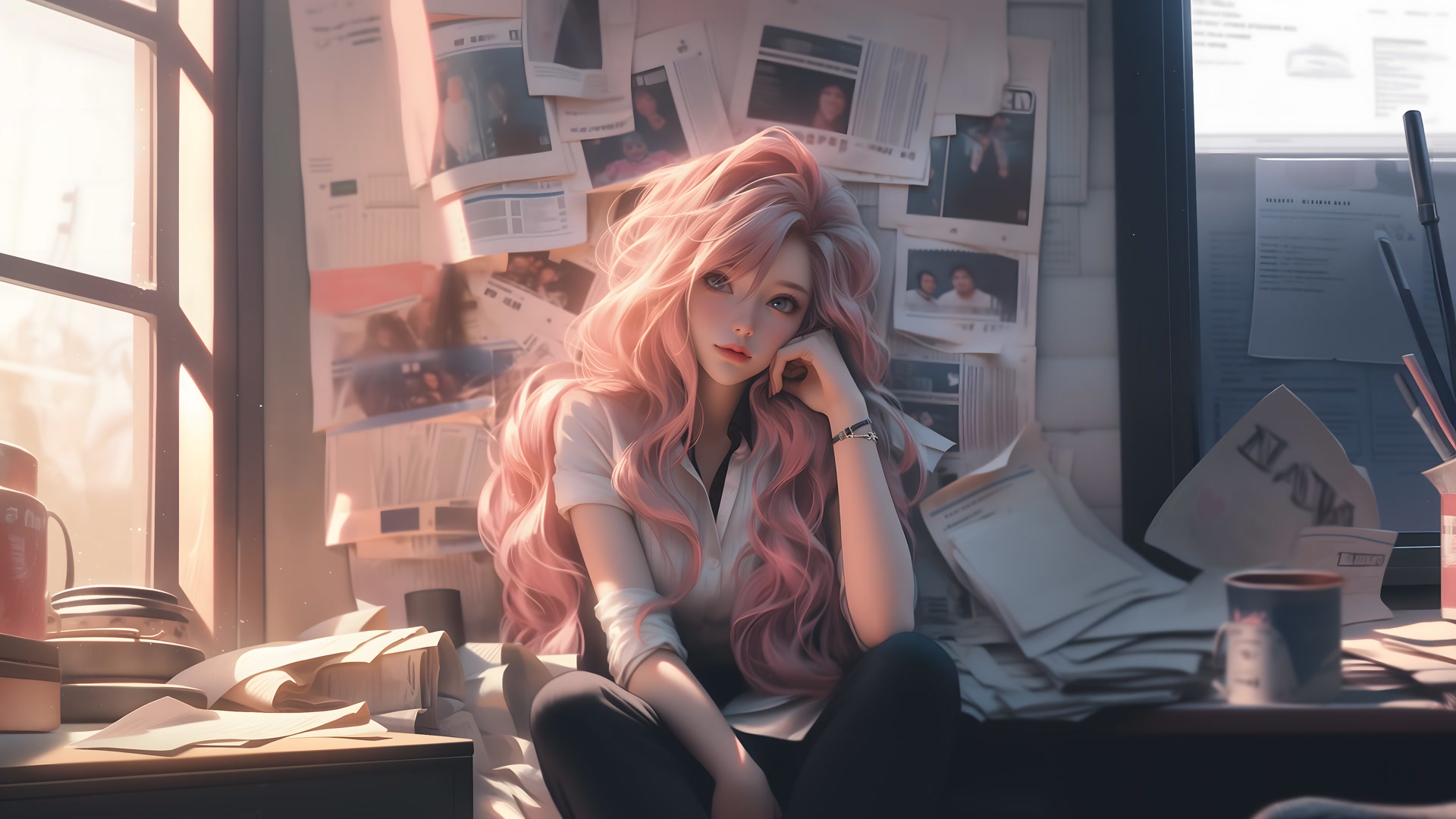 粉发少女沉思