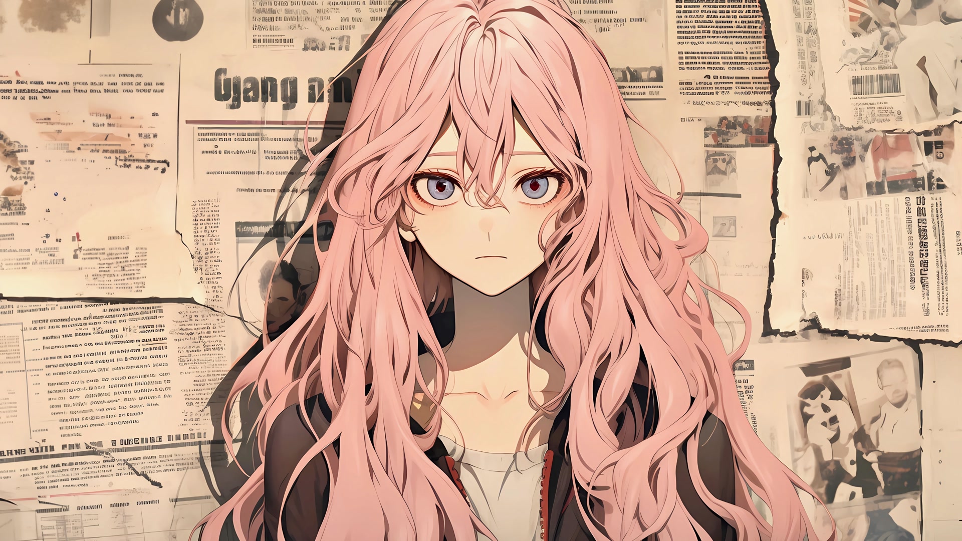 粉发少女看镜头