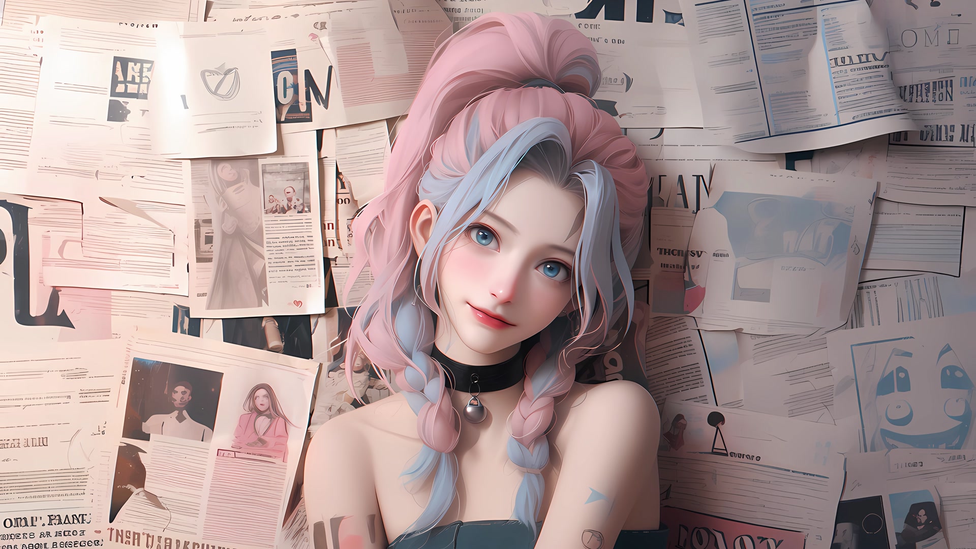 粉蓝发辫少女