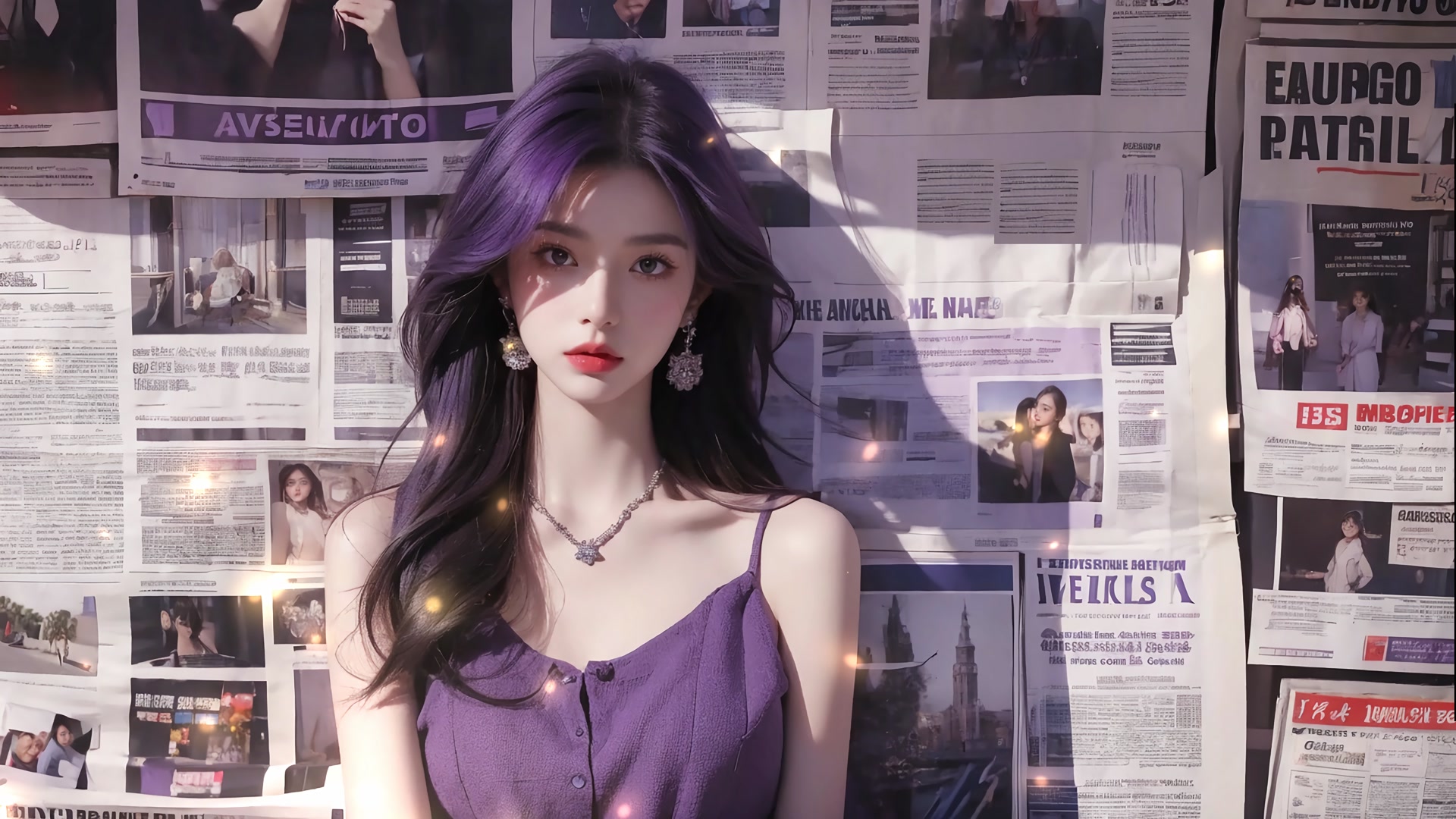 紫发少女看镜头