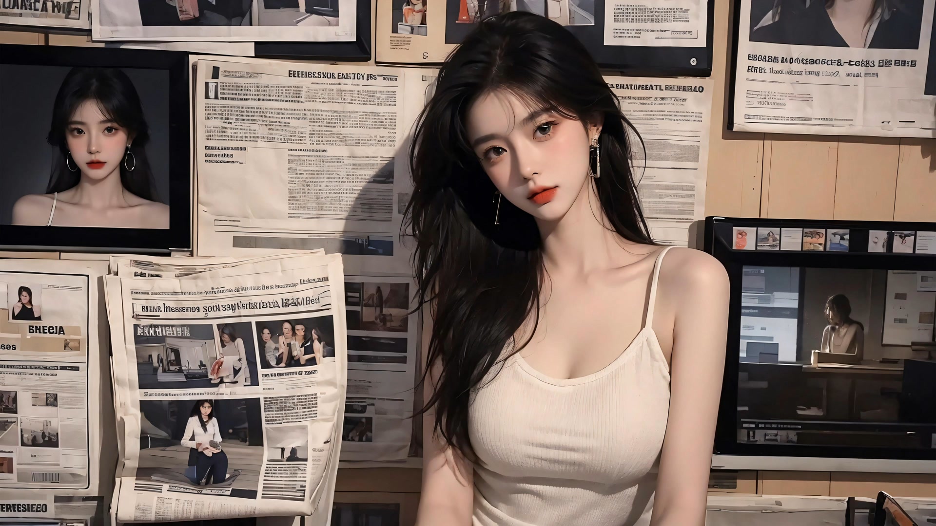 红唇少女看镜头