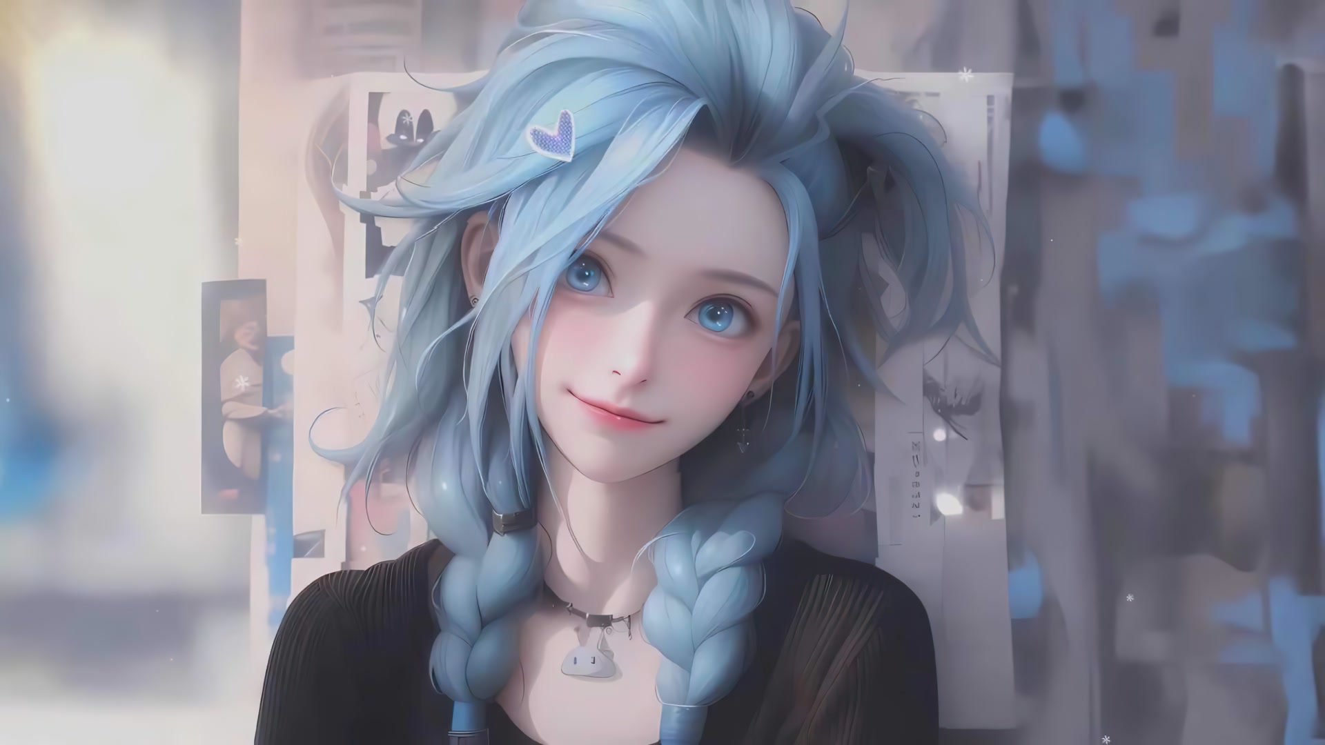 蓝发双辫少女