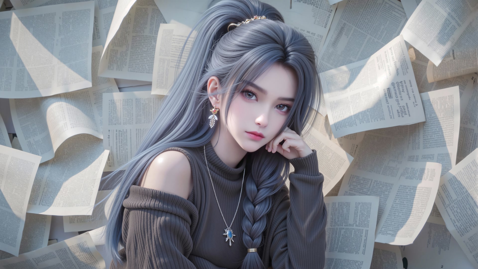 蓝发少女凝视