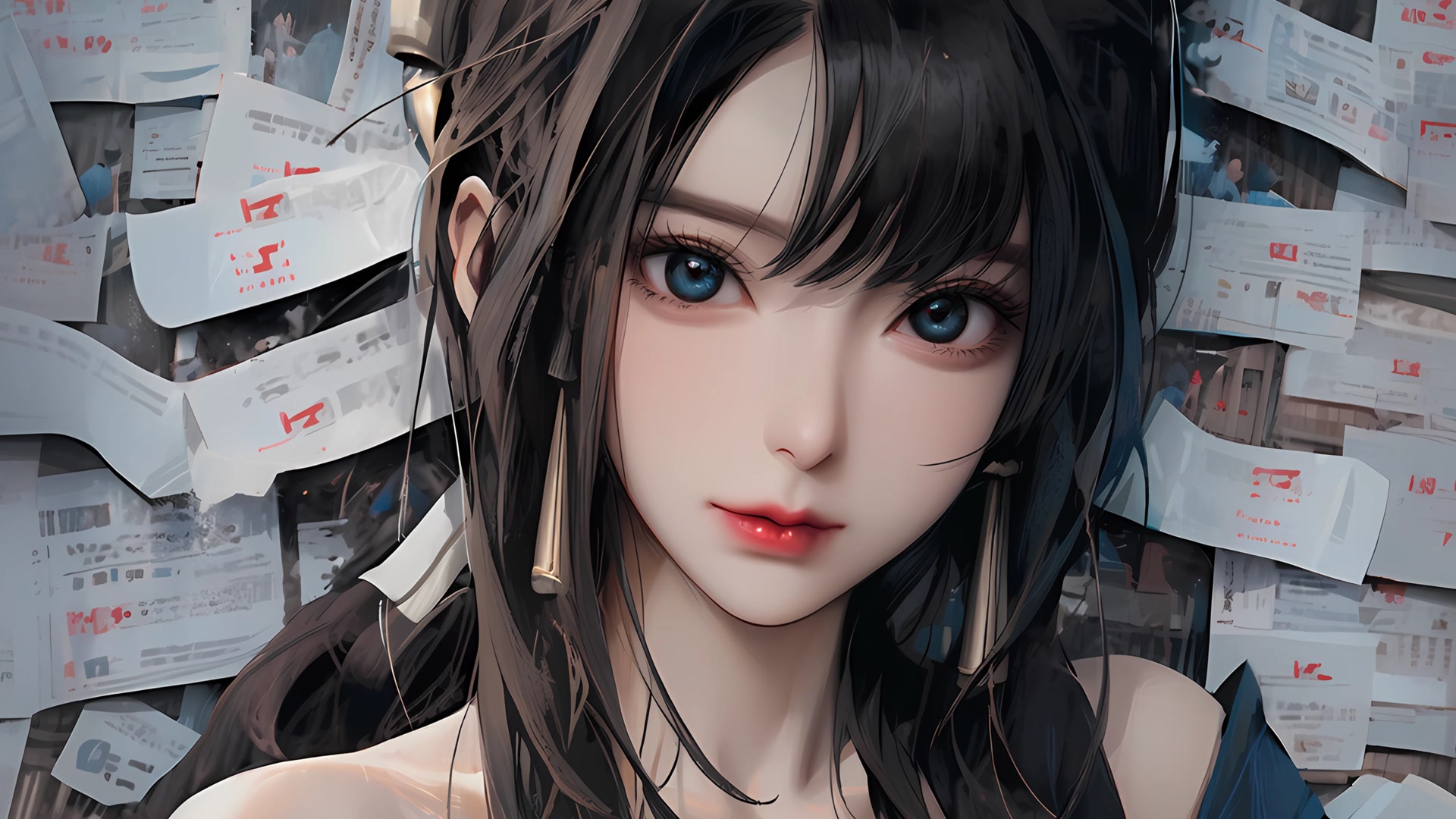 蓝眸少女凝视