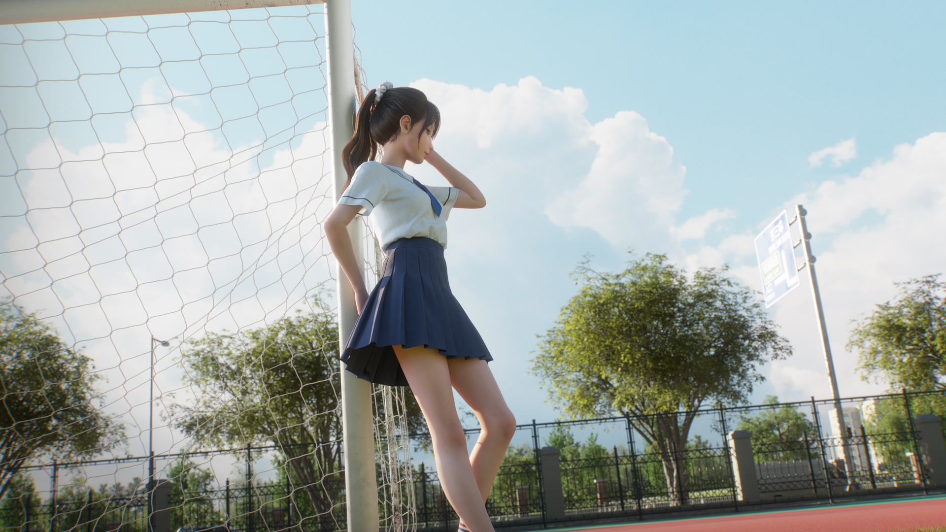 倚靠球门少女