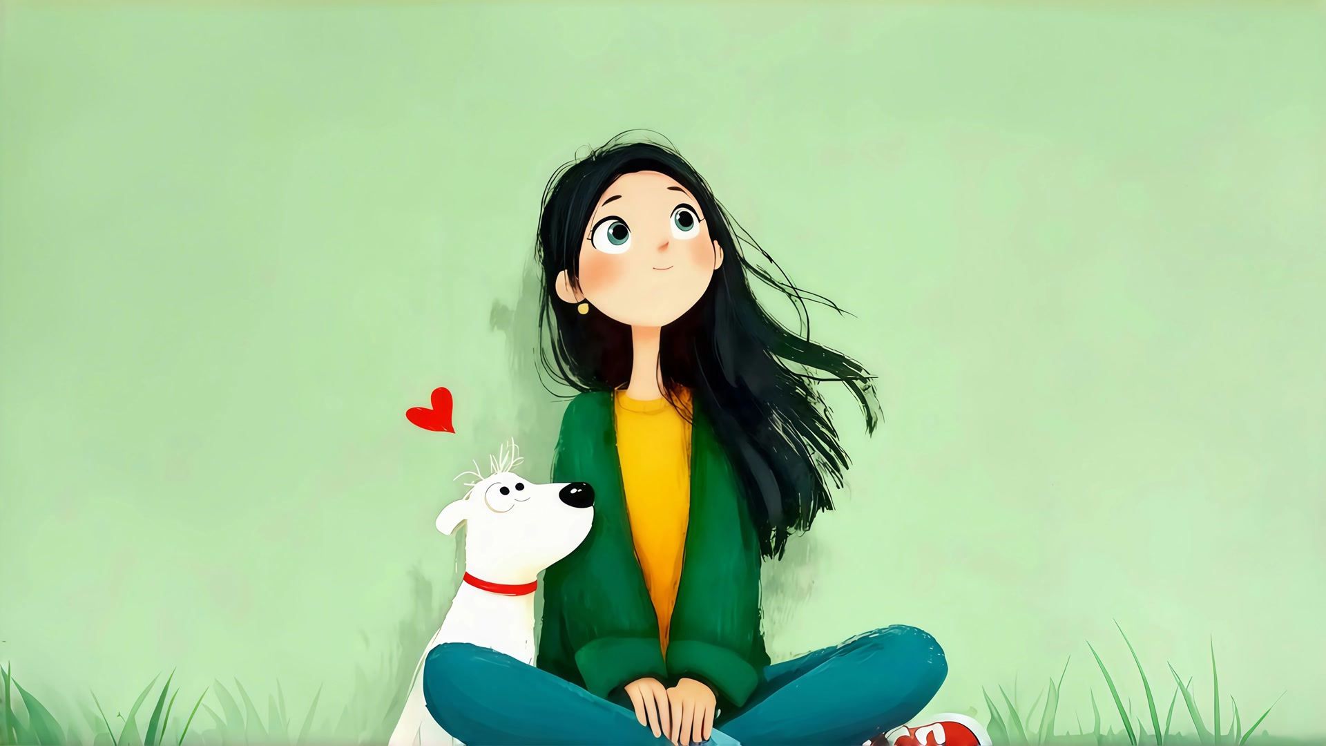 少女与爱犬相伴