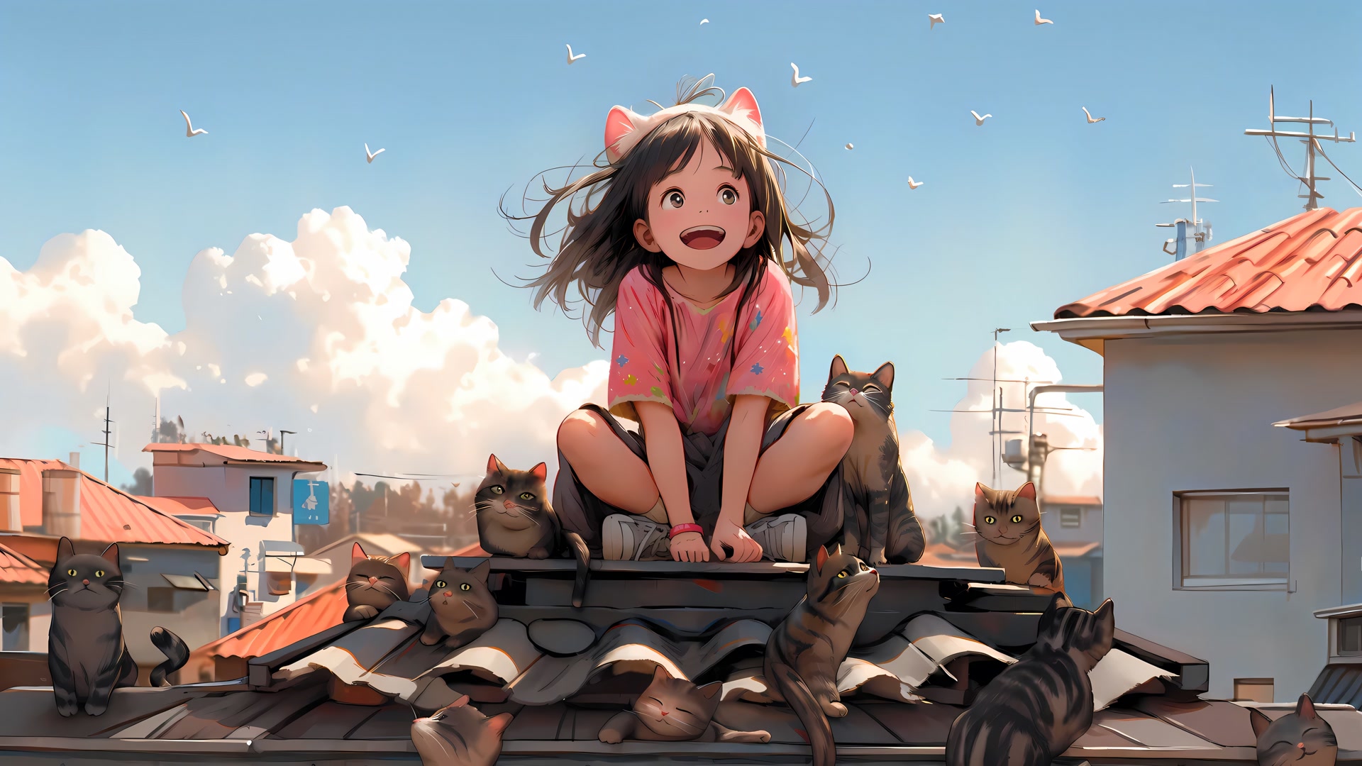 少女与猫同乐