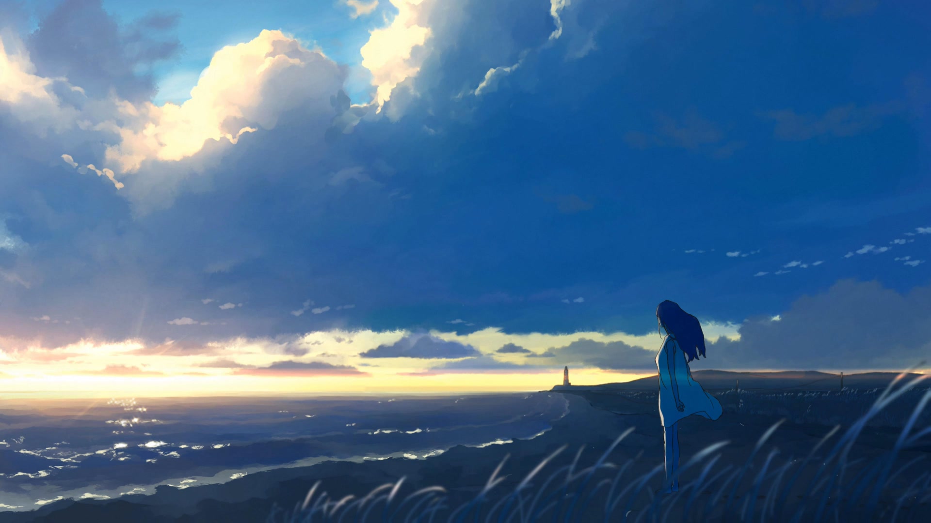 少女看云景