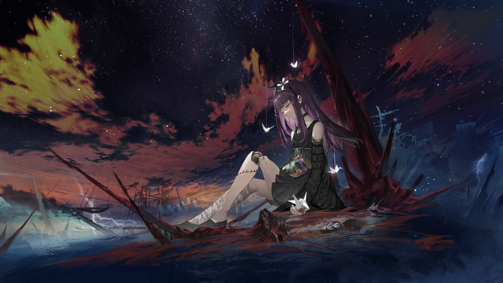 星空下的紫发少女