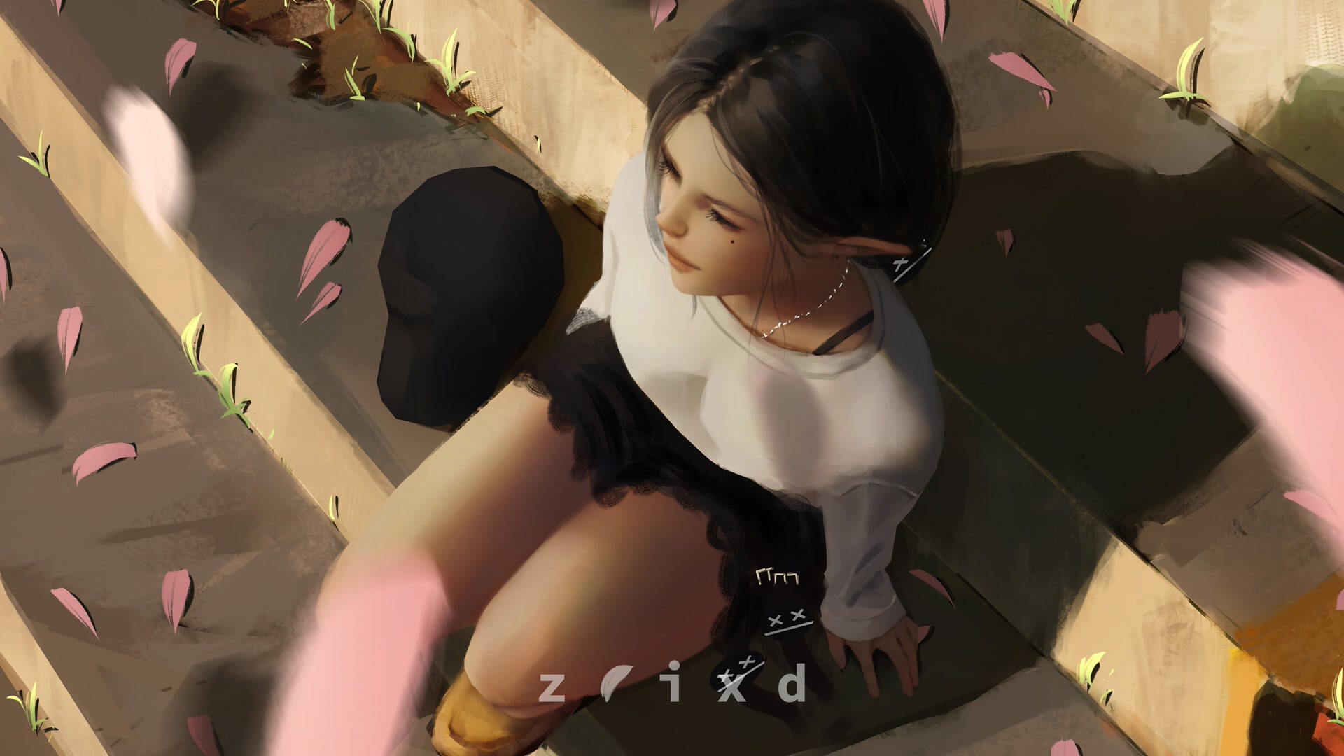 樱花雨中的少女