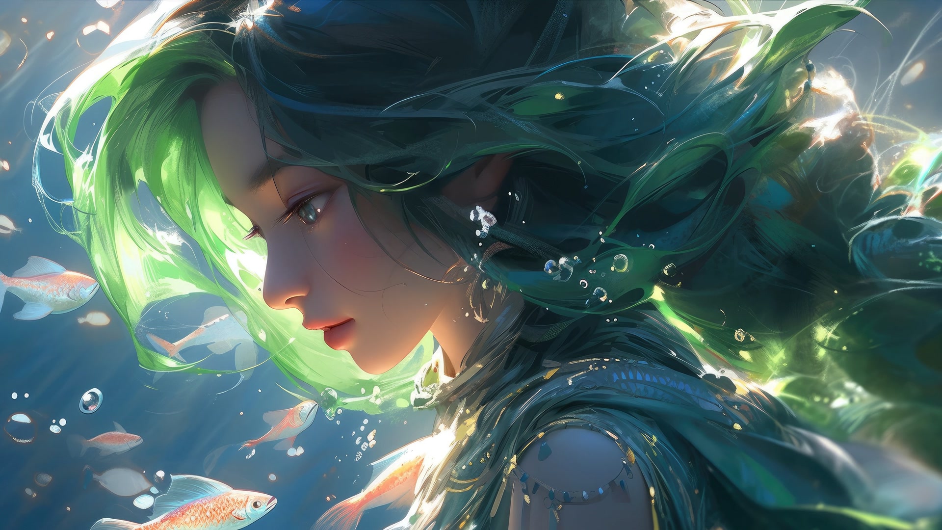 水下绿发少女