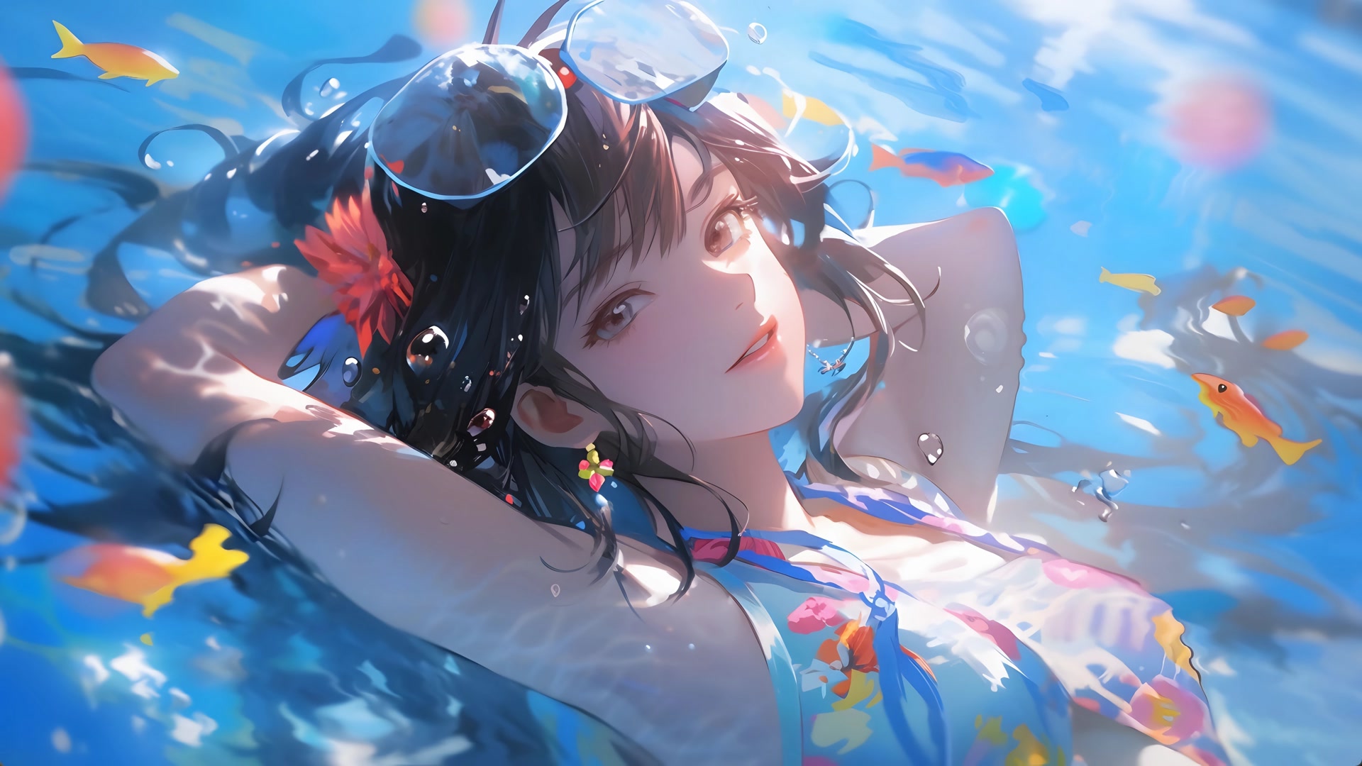 水中少女鱼群