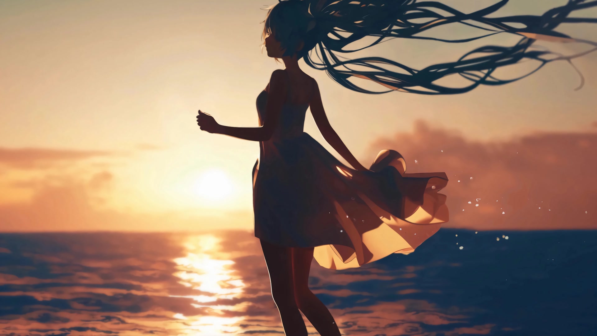 海边夕阳少女